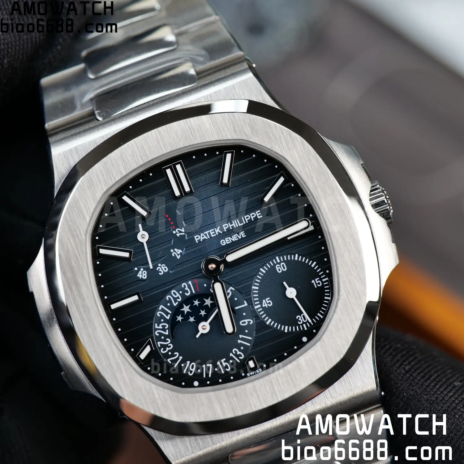 Custom Made Patek Philippe Nautilus 5712 SS UMI 133 48e88ddd4b430f2 AMO Watch