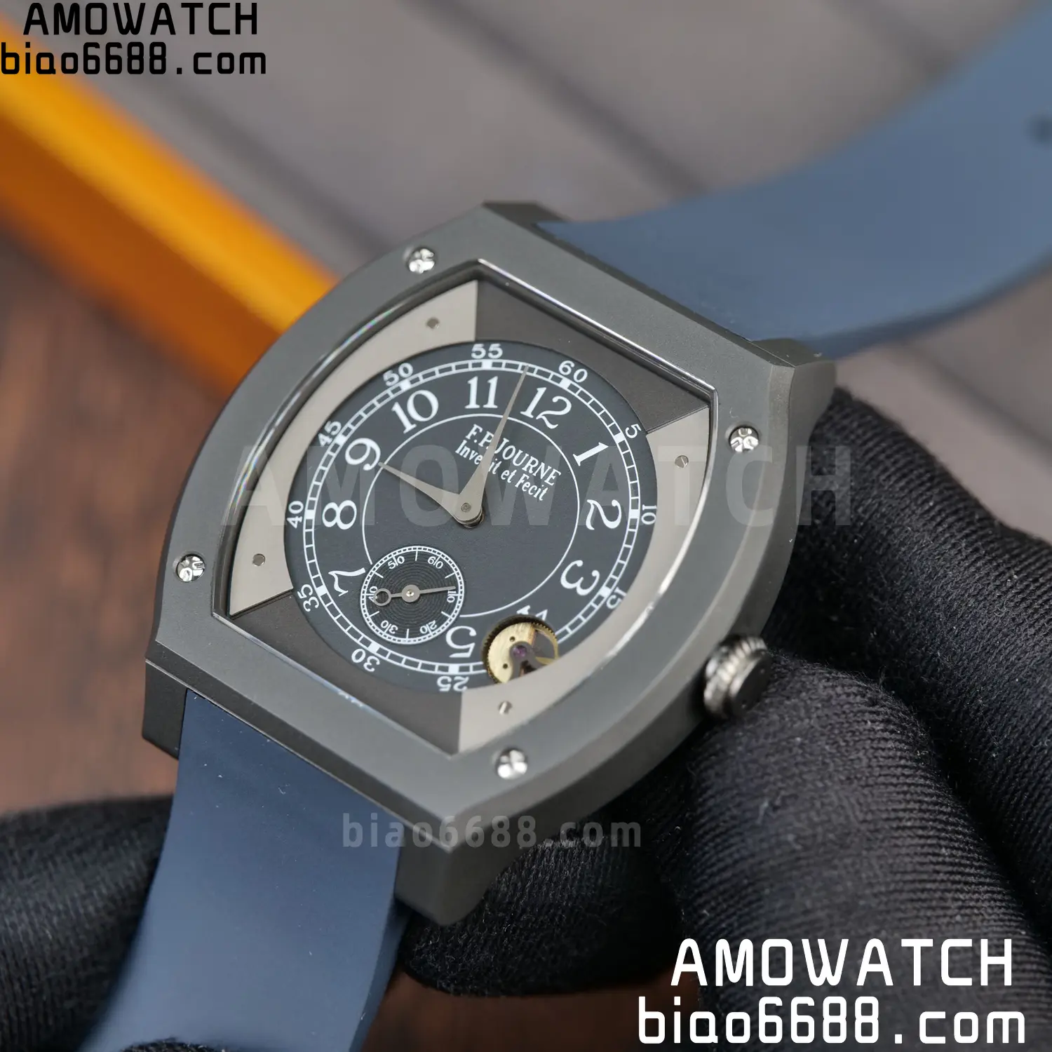 FPJ F.P.Journe Elegante PVD FJ Factory Best Edition Black Dial on Blue Rubber Strap Quartz V2 116 4dfae8b4bf7d3d7 AMO Watch
