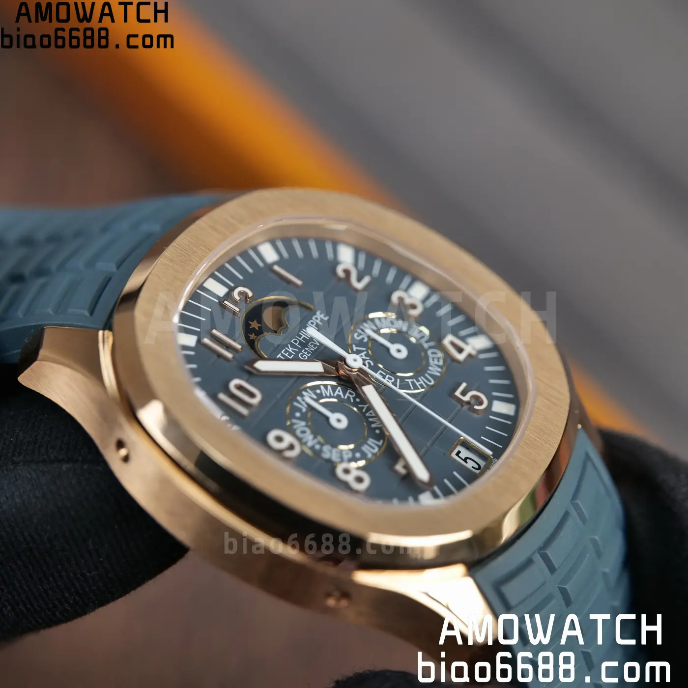 Patek Philippe Aquanaut 5261R RG APW Factory 1:1 Best Edition Dial on Blue Rubber Strap V2 99 50ccc5c98178a8d AMO Watch
