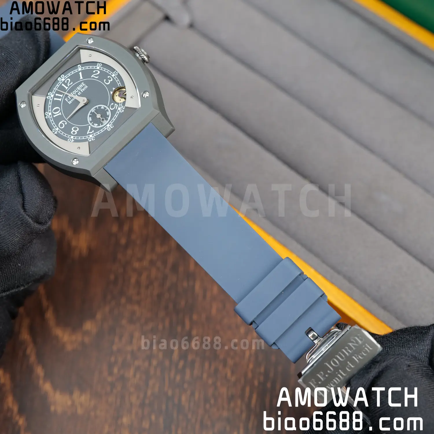 FPJ F.P.Journe Elegante PVD FJ Factory Best Edition Black Dial on Blue Rubber Strap Quartz V2 104 514df16943dcb46 AMO Watch