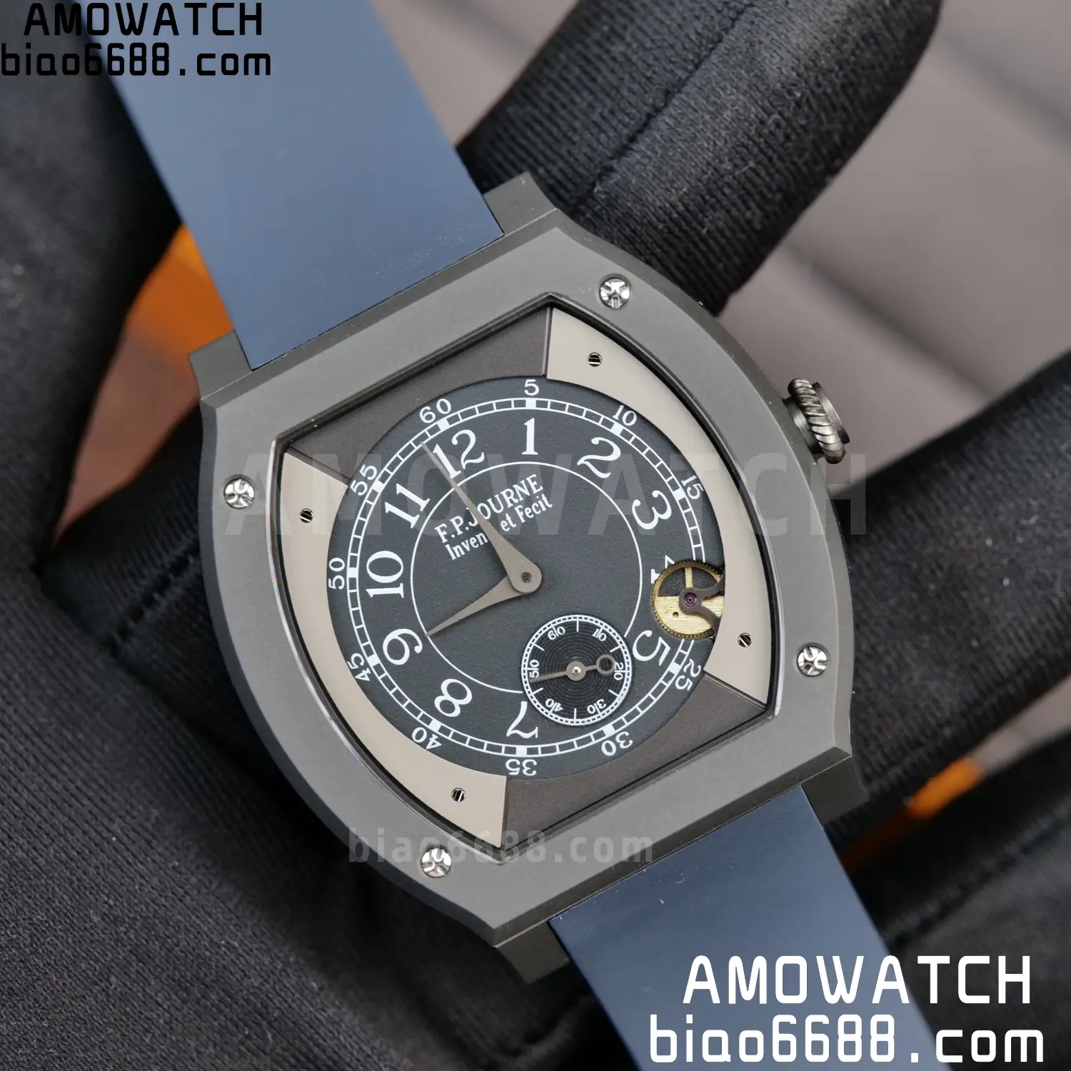 FPJ F.P.Journe Elegante PVD FJ Factory Best Edition Black Dial on Blue Rubber Strap Quartz V2 123 570d638c818bb9c AMO Watch