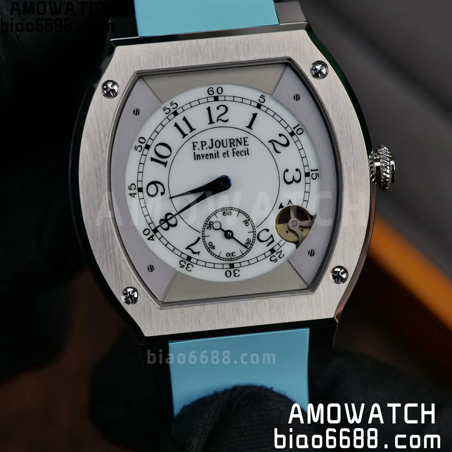 FPJ F.P.Journe Elegante FJ Factory Best Edition White Dial on Light Blue Rubber Strap Quartz V2 97 58cab525a1227d8 AMO Watch