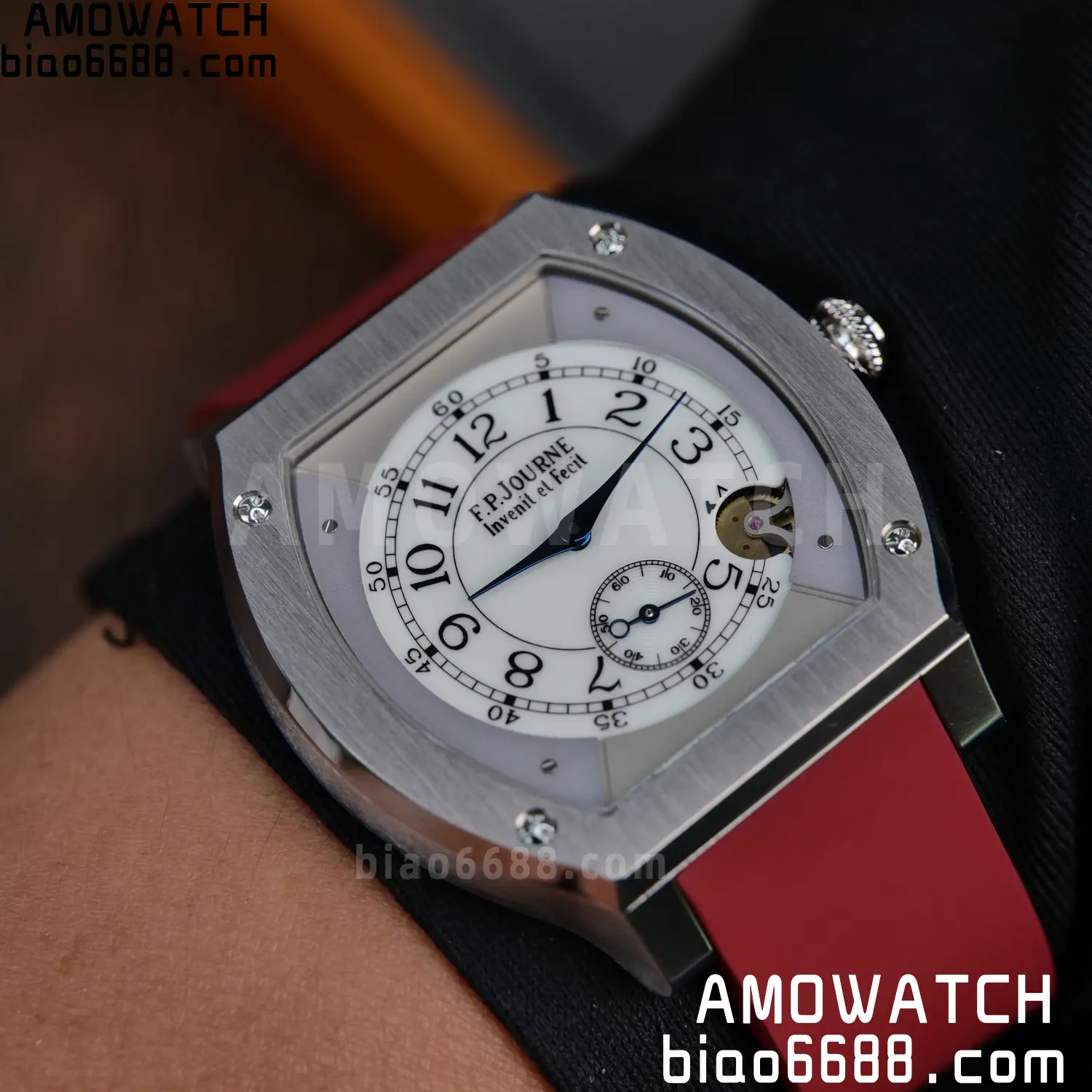 FPJ F.P.Journe Elegante FJ Factory Best Edition White Dial on Red Rubber Strap Quartz V2 116 619974f3695d24d AMO Watch
