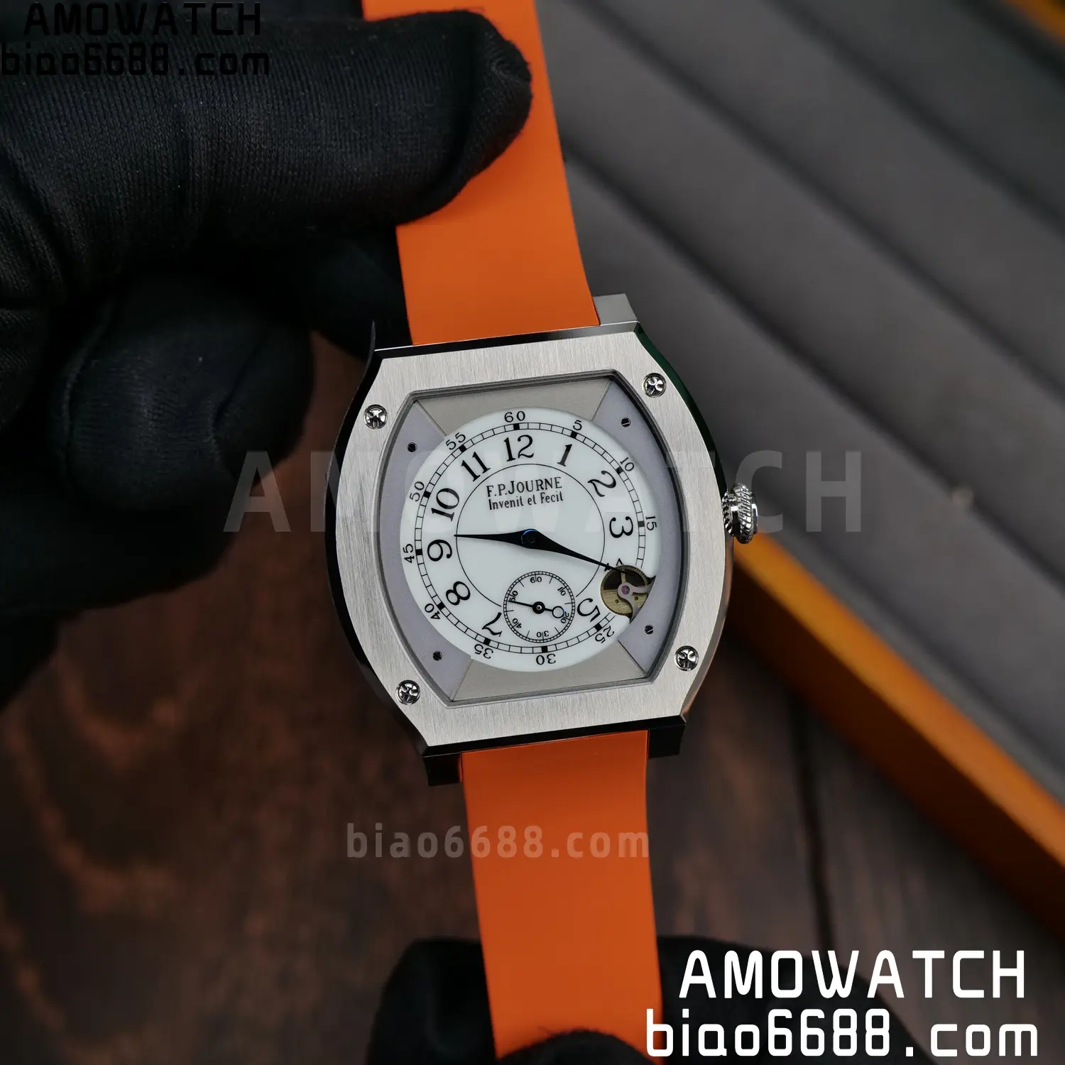FPJ F.P.Journe Elegante FJ Factory Best Edition White Dial on Orange Rubber Strap Quartz V2 82 6652b51d2d79c64 AMO Watch