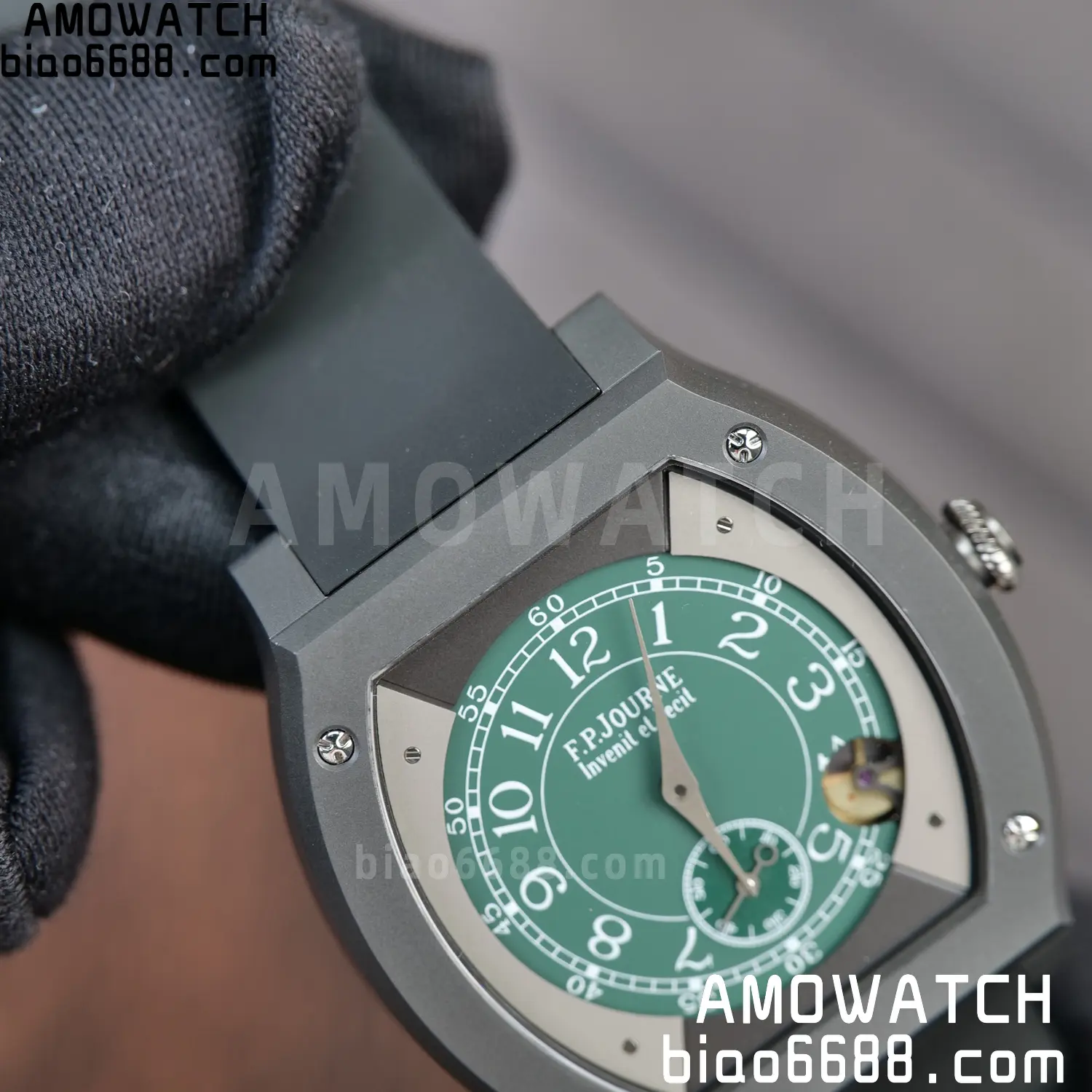 FPJ F.P.Journe Elegante PVD FJ Factory Best Edition Green Dial on Black Rubber Strap Quartz V2 86 6a36b2f5a789b8a AMO Watch