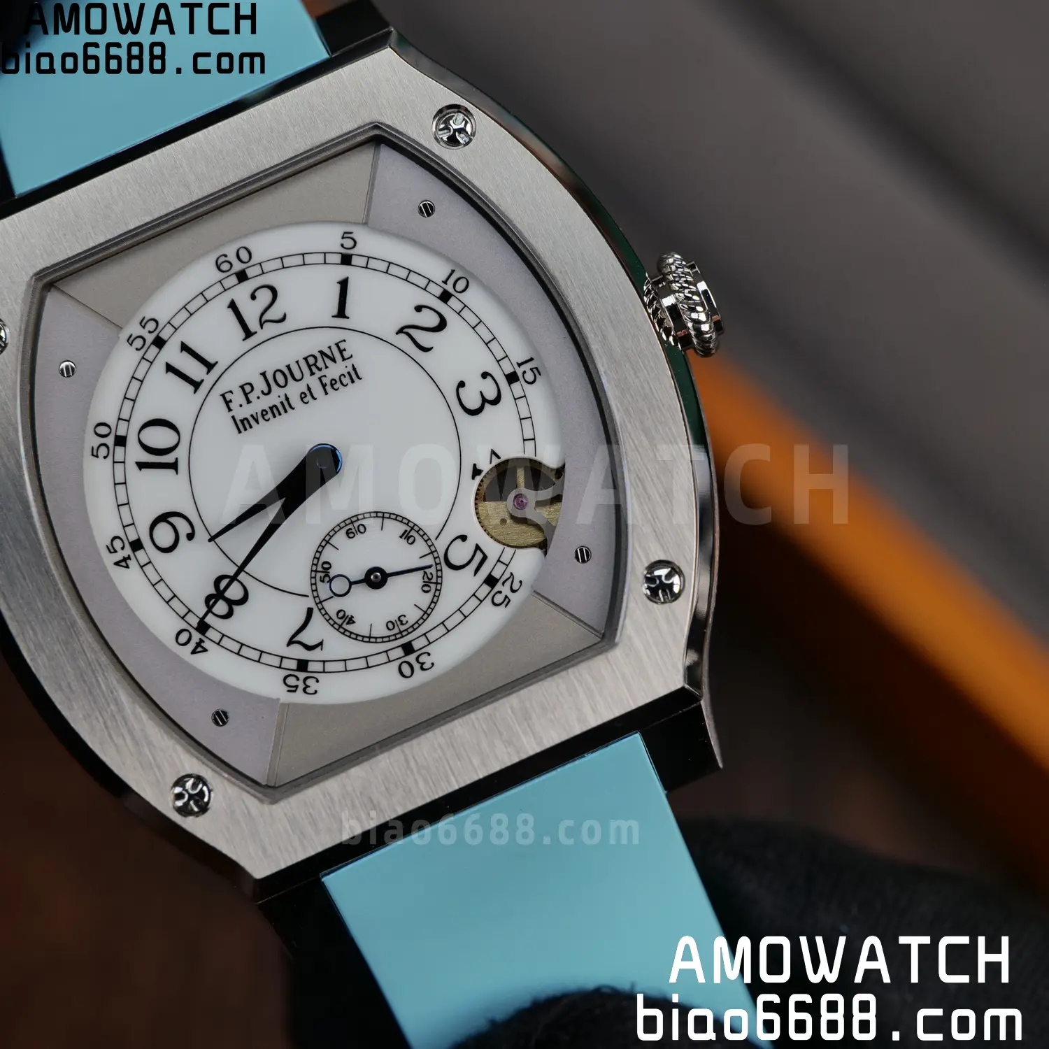 FPJ F.P.Journe Elegante FJ Factory Best Edition White Dial on Light Blue Rubber Strap Quartz V2 96 6fc2c118a62a79b AMO Watch