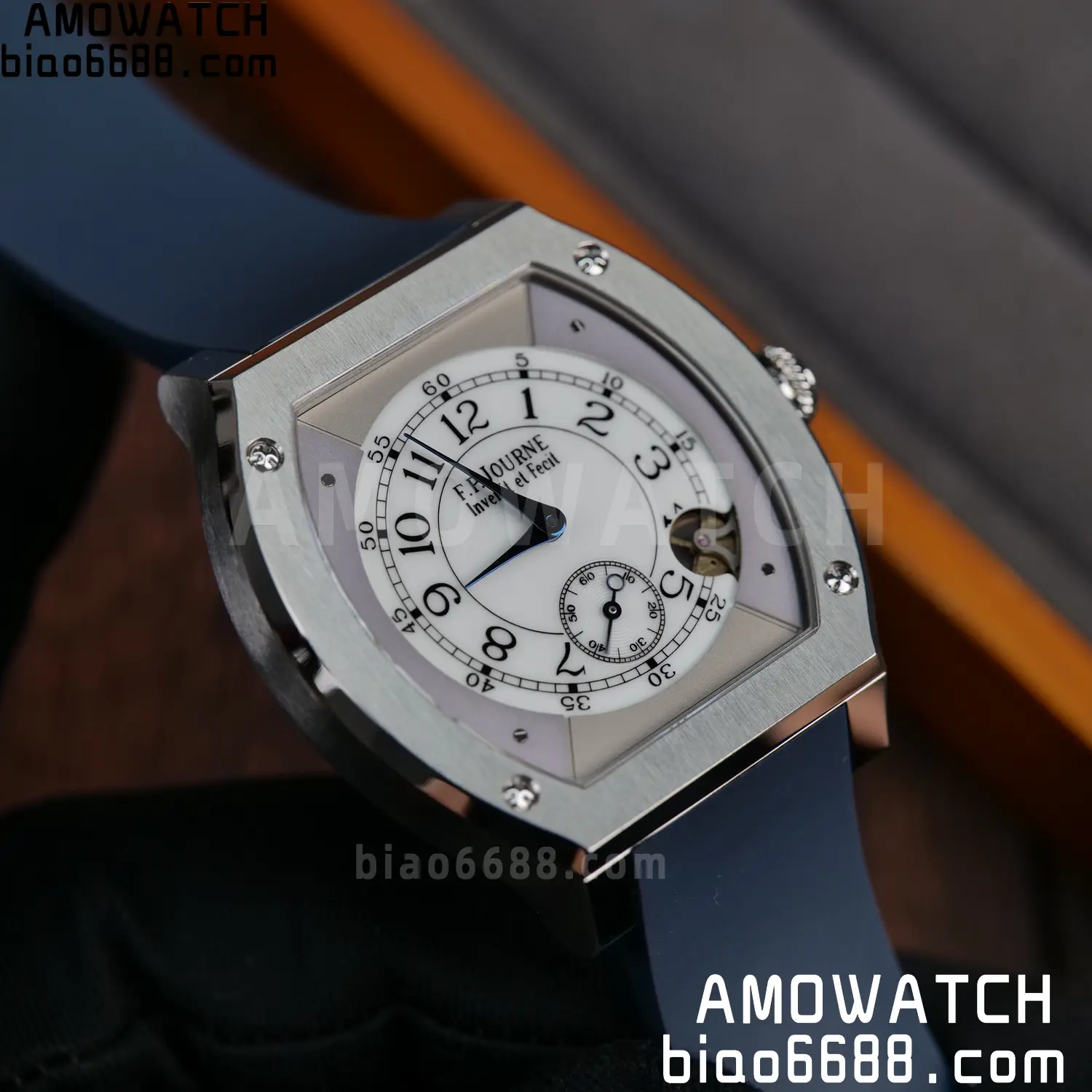 FPJ F.P.Journe Elegante FJ Factory Best Edition White Dial on Blue Rubber Strap Quartz V2 96 7147ca8a827c049 AMO Watch