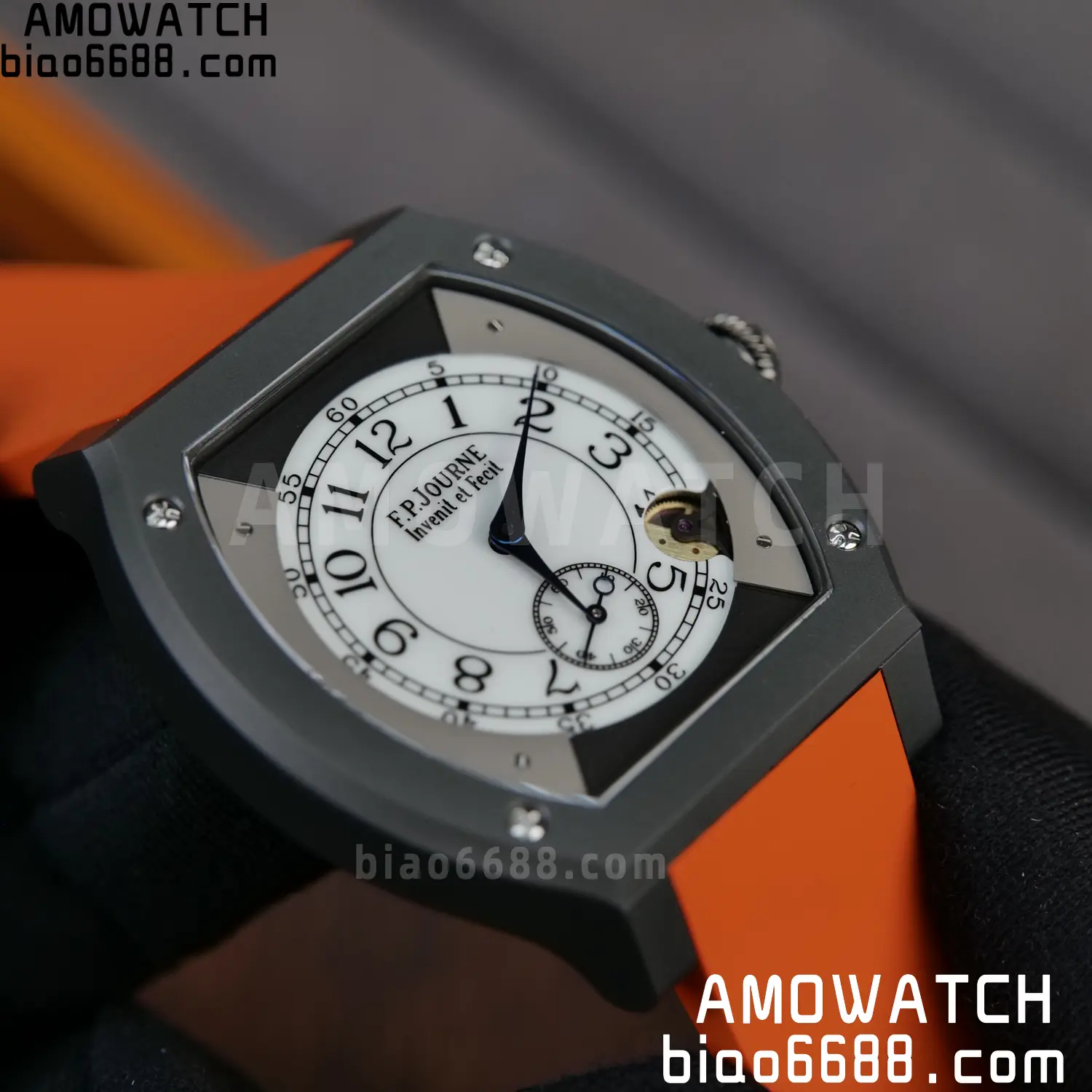 FPJ F.P.Journe Elegante PVD FJ Factory Best Edition White Dial on Orange Rubber Strap Quartz V2 98 757072dc76a3a5e AMO Watch