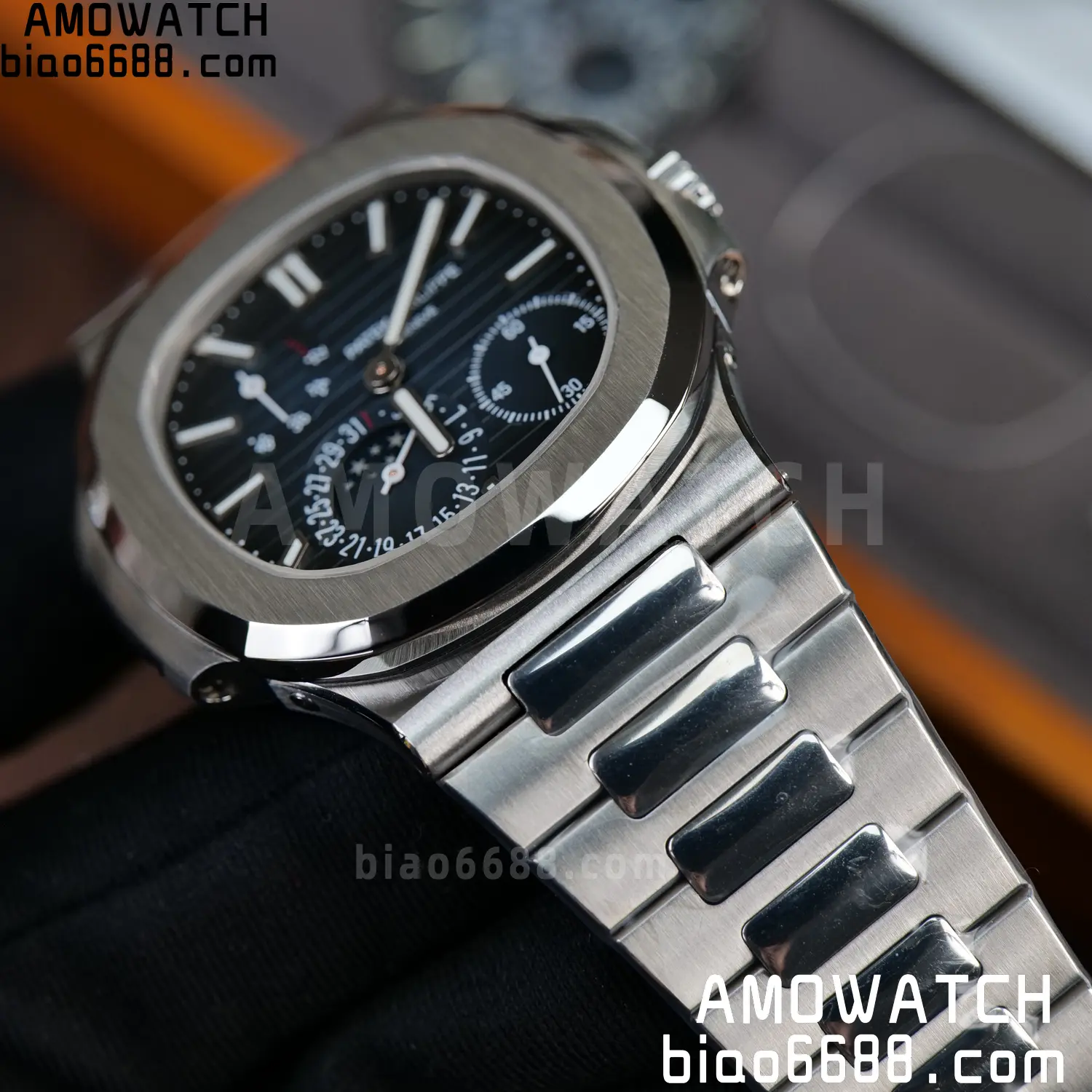 Custom Made Patek Philippe Nautilus 5712 SS UMI 124 787cd06e21b0063 AMO Watch