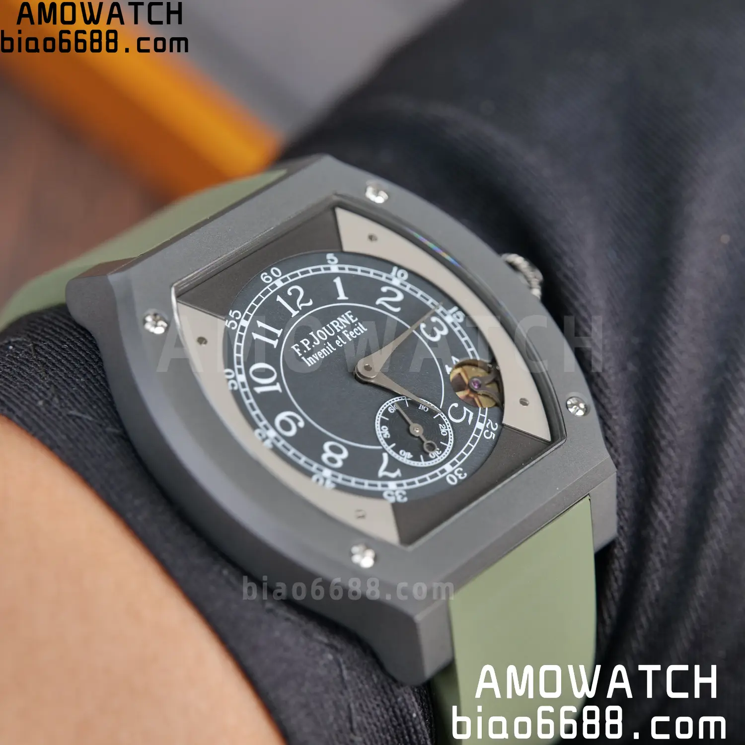 FPJ F.P.Journe Elegante PVD FJ Factory Best Edition Black Dial on Green Rubber Strap Quartz V2 113 79edb23dedfa432 AMO Watch