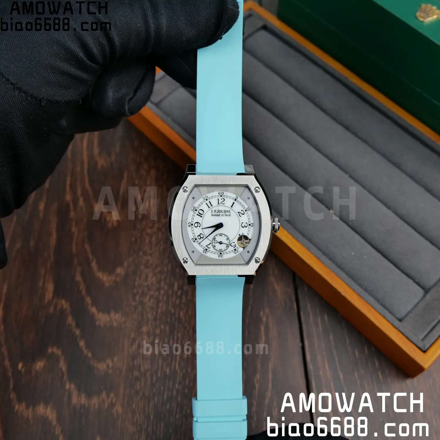 FPJ F.P.Journe Elegante FJ Factory Best Edition White Dial on Light Blue Rubber Strap Quartz V2 79 7b528f61a7f704b AMO Watch
