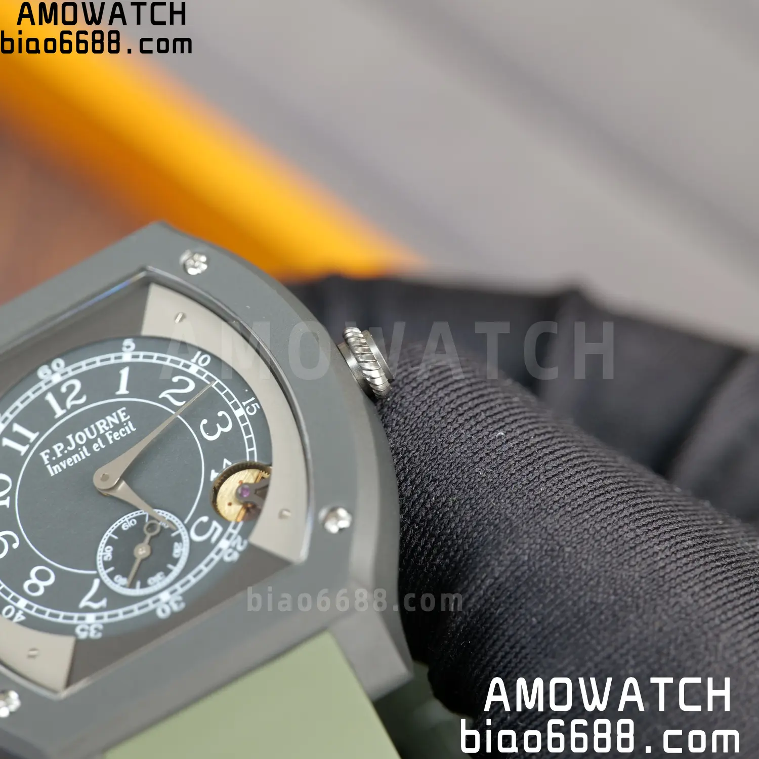 FPJ F.P.Journe Elegante PVD FJ Factory Best Edition Black Dial on Green Rubber Strap Quartz V2 103 8132ebec59c072c AMO Watch