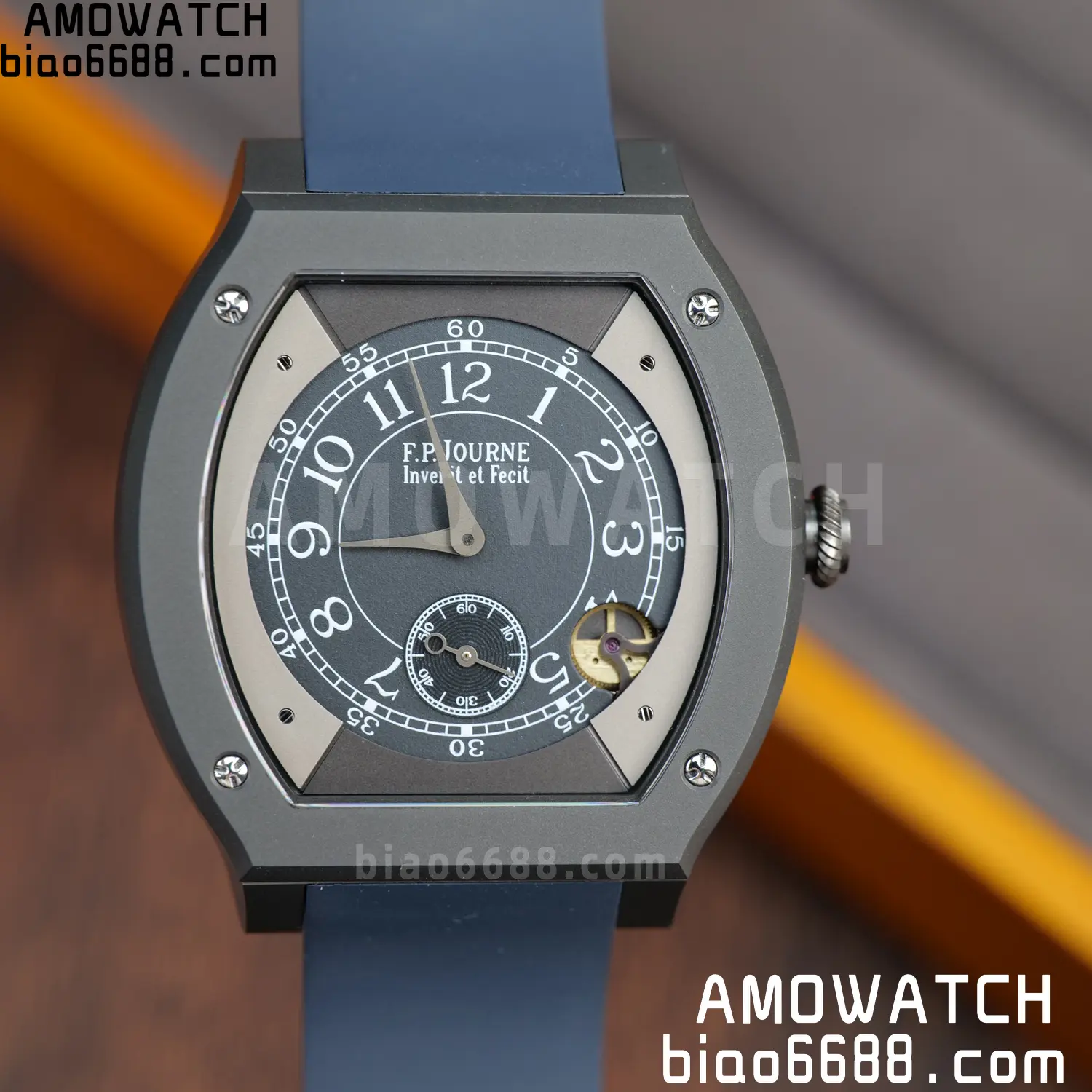 FPJ F.P.Journe Elegante PVD FJ Factory Best Edition Black Dial on Blue Rubber Strap Quartz V2 107 81991dd5f1378d5 AMO Watch