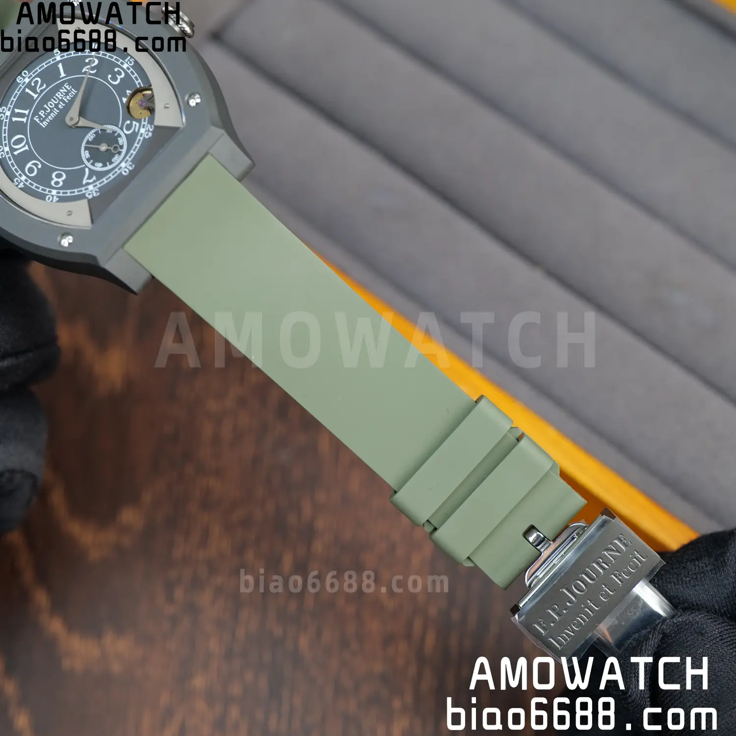 FPJ F.P.Journe Elegante PVD FJ Factory Best Edition Black Dial on Green Rubber Strap Quartz V2 82 832c08992e968bd AMO Watch