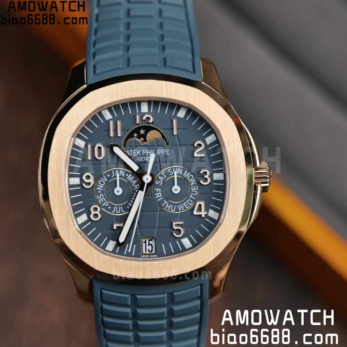 Patek Philippe Aquanaut 5261R RG APW Factory 1:1 Best Edition Dial on Blue Rubber Strap V2 85 8496b71f10a7590 AMO Watch