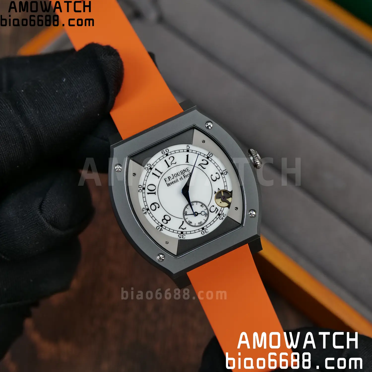 FPJ F.P.Journe Elegante PVD FJ Factory Best Edition White Dial on Orange Rubber Strap Quartz V2 76 85f7f2dabef038a AMO Watch