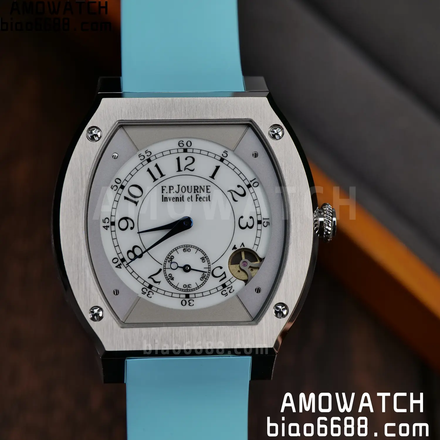 FPJ F.P.Journe Elegante FJ Factory Best Edition White Dial on Light Blue Rubber Strap Quartz V2 85 8a7d024046bf9b6 AMO Watch