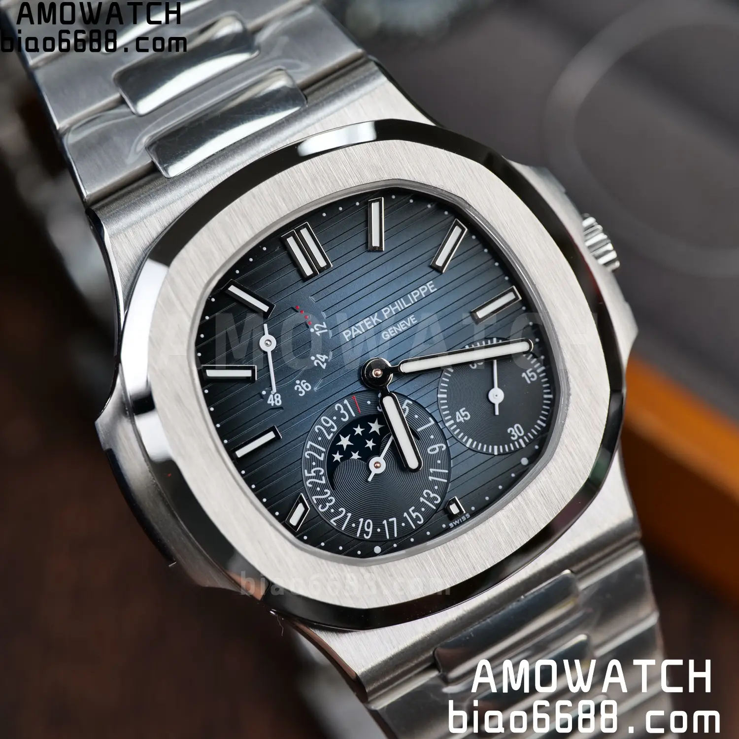 Custom Made Patek Philippe Nautilus 5712 SS UMI 159 9379b7ef789af39 AMO Watch