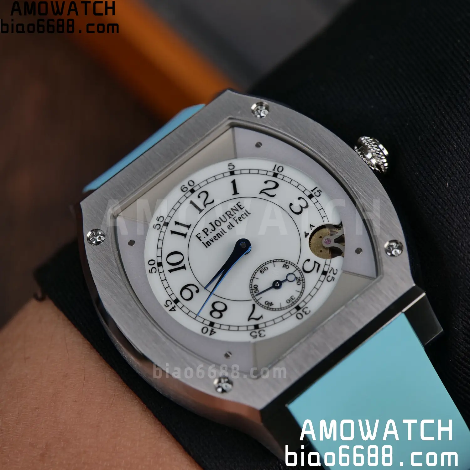 FPJ F.P.Journe Elegante FJ Factory Best Edition White Dial on Light Blue Rubber Strap Quartz V2 110 95e35ad2e319795 AMO Watch
