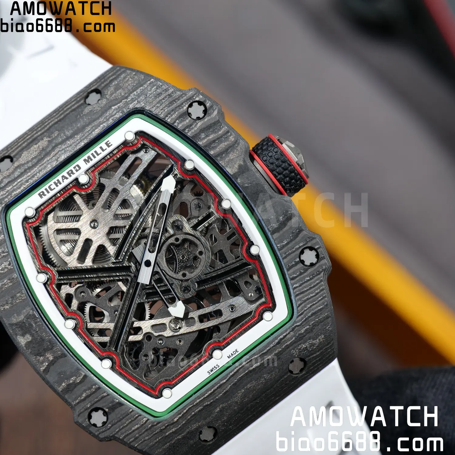 RICHARD MILLE 1:1 RM67-02 Black NTPT RICH Factory Pro 1:1 Italy Skeleton Dial White Rubber Strap CRMA7 Super Clone V2 93 966bf6261c76b31 AMO Watch