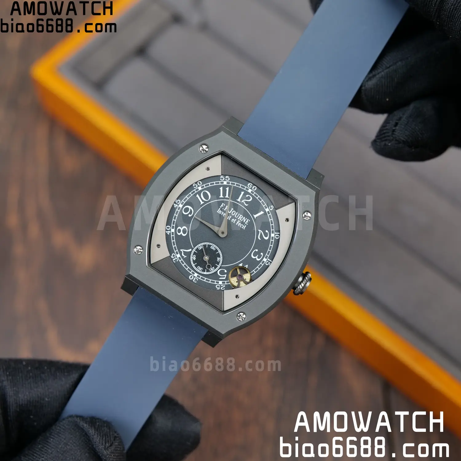FPJ F.P.Journe Elegante PVD FJ Factory Best Edition Black Dial on Blue Rubber Strap Quartz V2 102 969b4dead4b56e1 AMO Watch