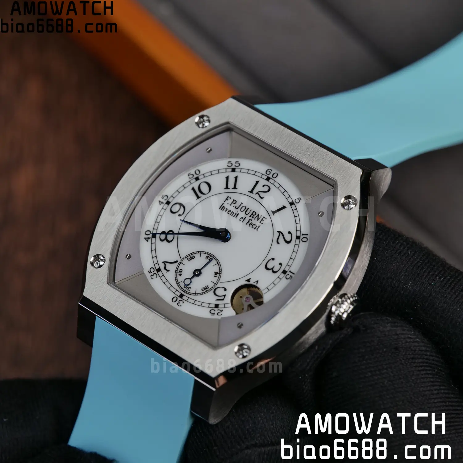 FPJ F.P.Journe Elegante FJ Factory Best Edition White Dial on Light Blue Rubber Strap Quartz V2 94 9ca9e3341d64307 AMO Watch