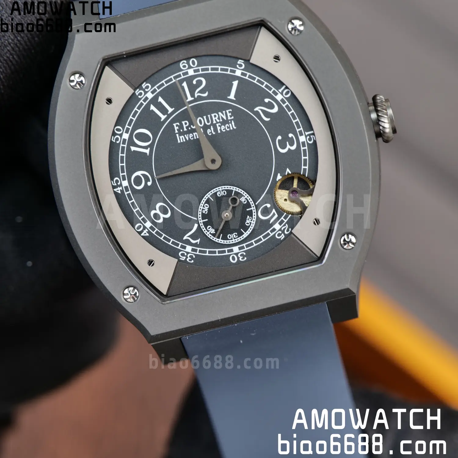 FPJ F.P.Journe Elegante PVD FJ Factory Best Edition Black Dial on Blue Rubber Strap Quartz V2 120 9da32266a63c7ea AMO Watch