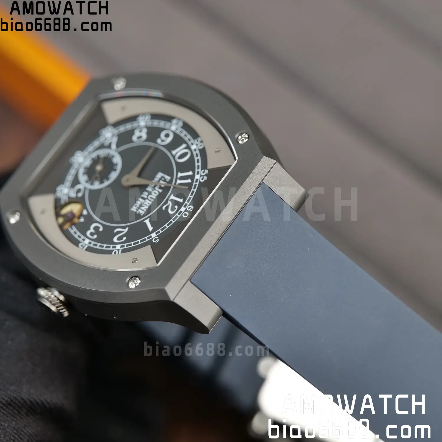 FPJ F.P.Journe Elegante PVD FJ Factory Best Edition Black Dial on Blue Rubber Strap Quartz V2 113 9e9fdebaac4945b AMO Watch