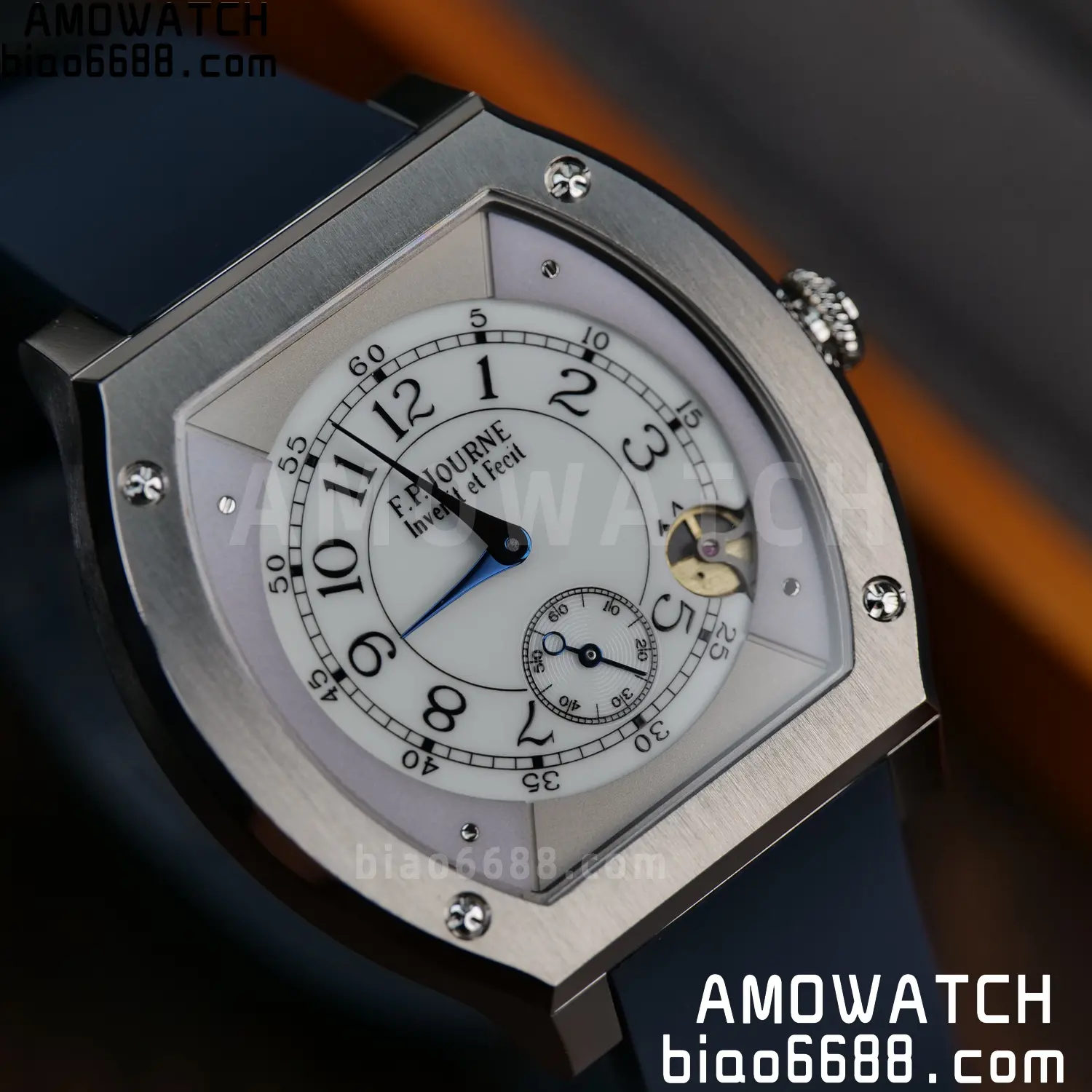 FPJ F.P.Journe Elegante FJ Factory Best Edition White Dial on Blue Rubber Strap Quartz V2 105 a3371278cd9222c AMO Watch