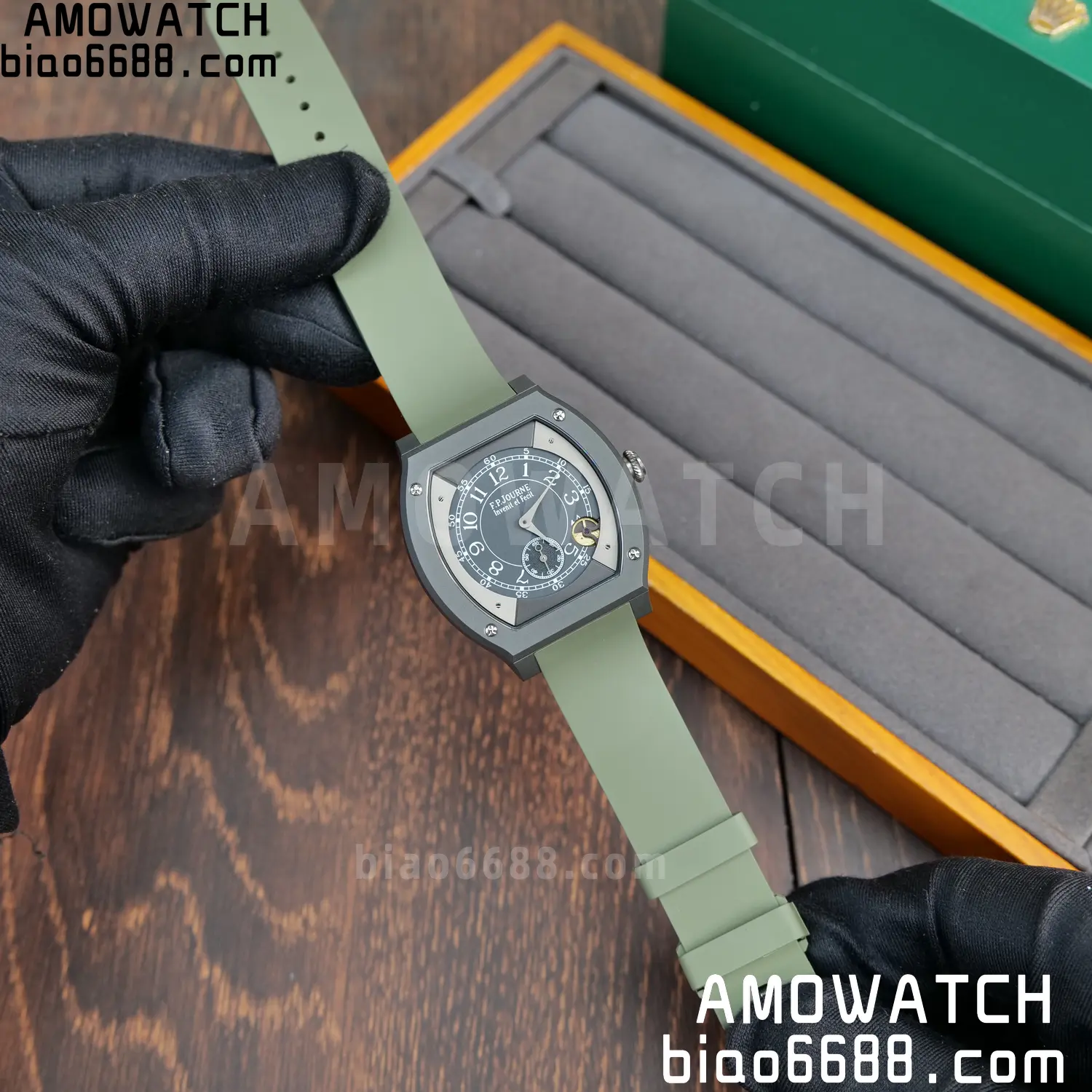 FPJ F.P.Journe Elegante PVD FJ Factory Best Edition Black Dial on Green Rubber Strap Quartz V2 78 a390c39bdb17c95 AMO Watch
