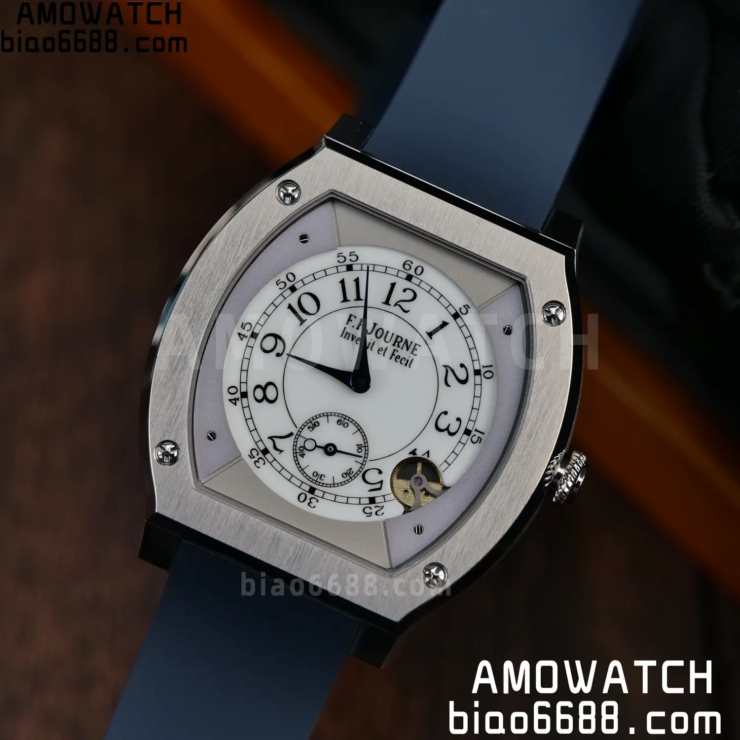 FPJ F.P.Journe Elegante FJ Factory Best Edition White Dial on Blue Rubber Strap Quartz V2 104 a3eaf7156b49f33 AMO Watch
