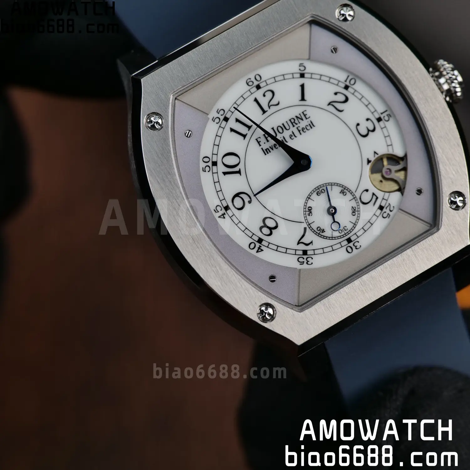 FPJ F.P.Journe Elegante FJ Factory Best Edition White Dial on Blue Rubber Strap Quartz V2 102 a64b9b28e98b782 AMO Watch