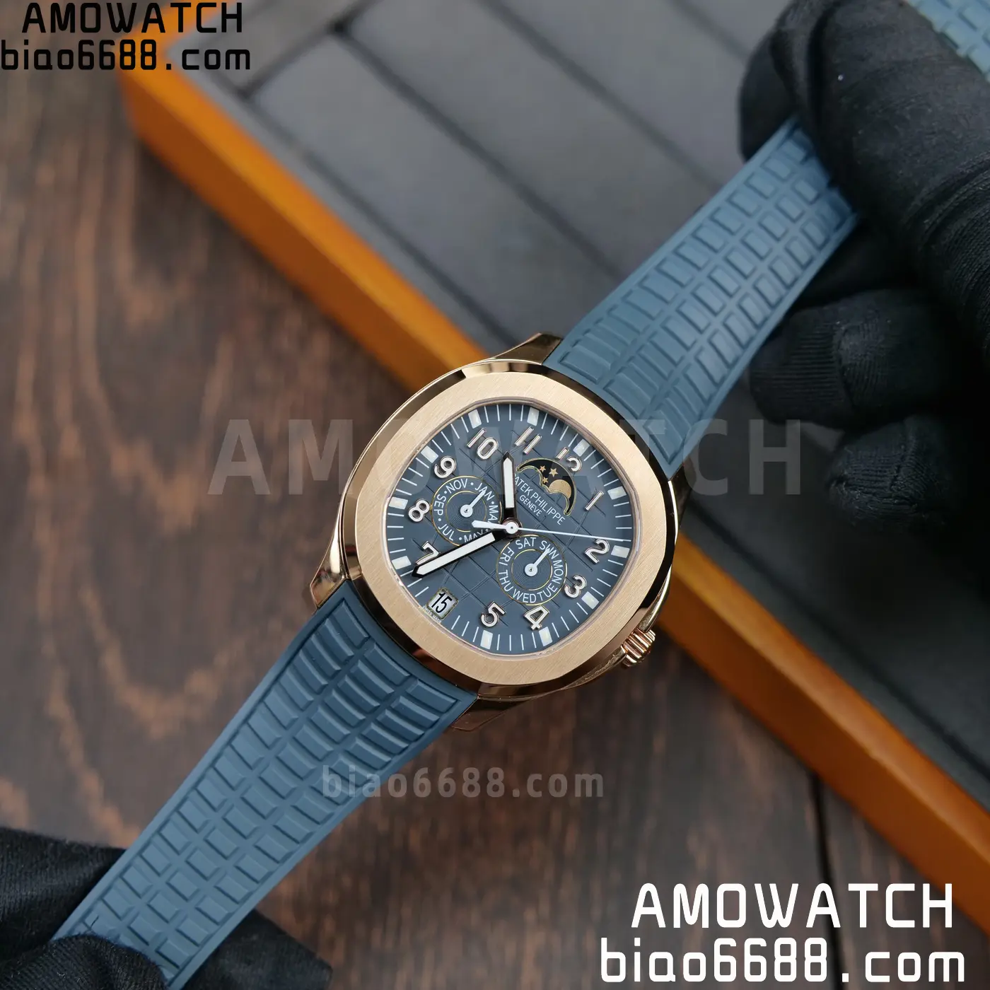 Patek Philippe Aquanaut 5261R RG APW Factory 1:1 Best Edition Dial on Blue Rubber Strap V2 81 ad758d8660d323f AMO Watch
