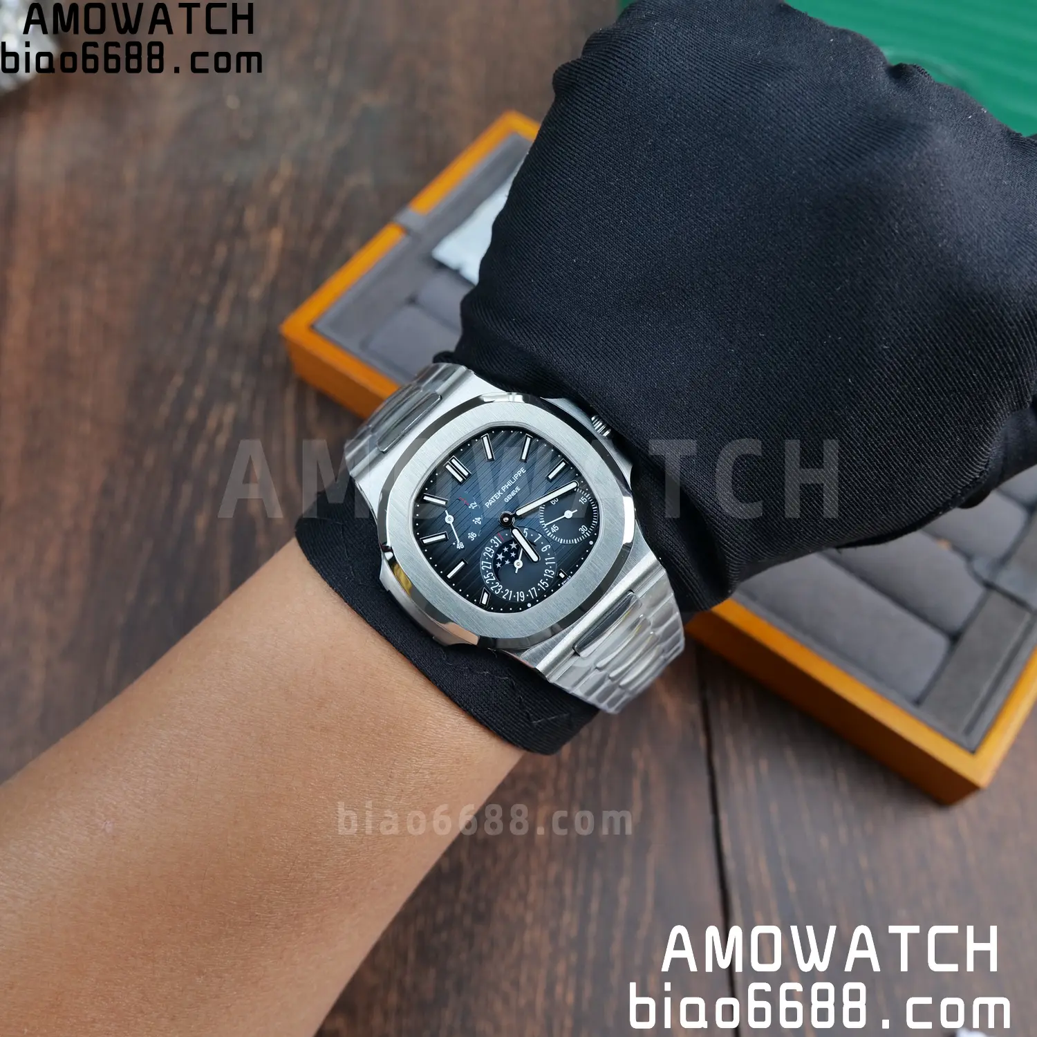 Custom Made Patek Philippe Nautilus 5712 SS UMI 158 af01f895fb2bfa0 AMO Watch