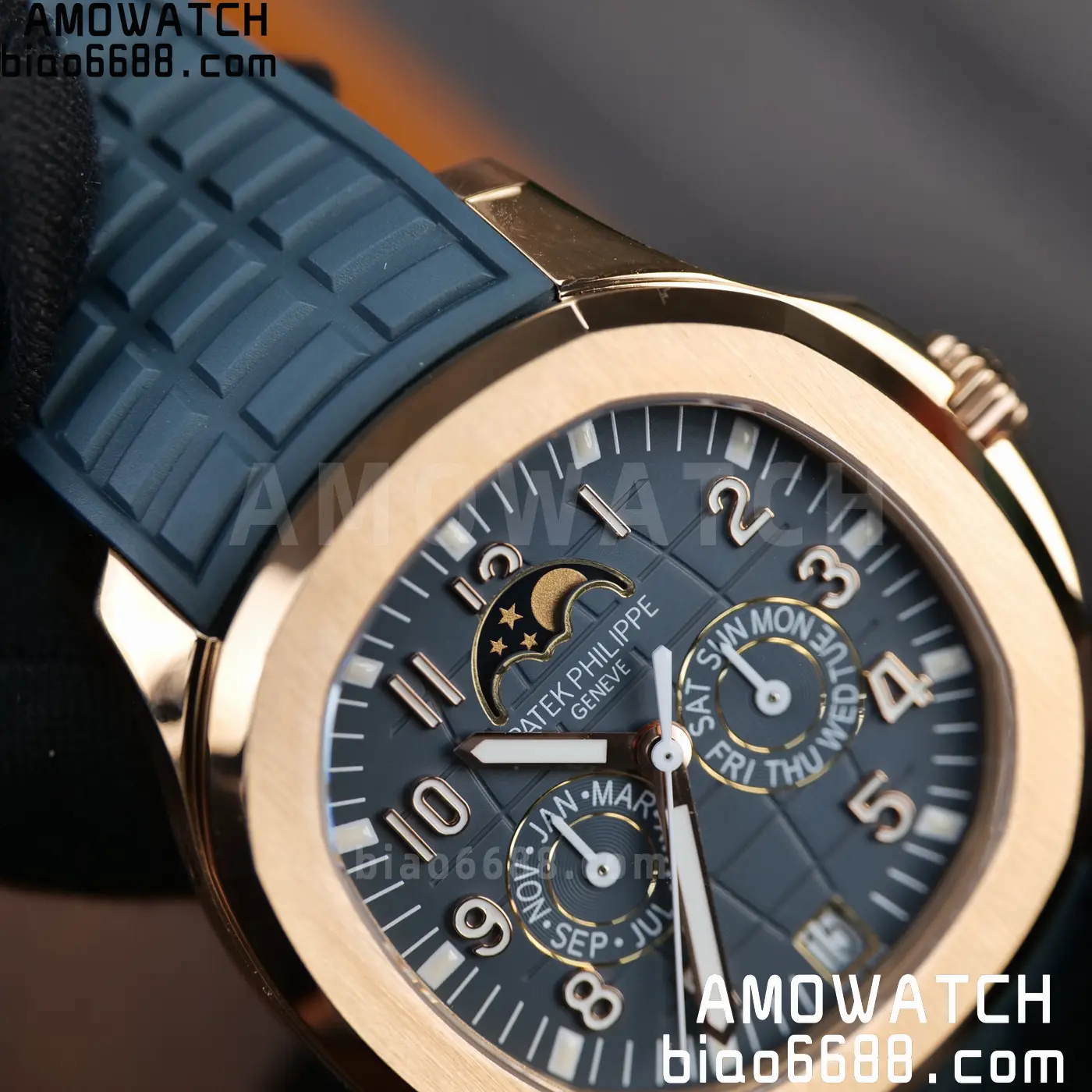 Patek Philippe Aquanaut 5261R RG APW Factory 1:1 Best Edition Dial on Blue Rubber Strap V2 100 afb03e57a0b6996 AMO Watch