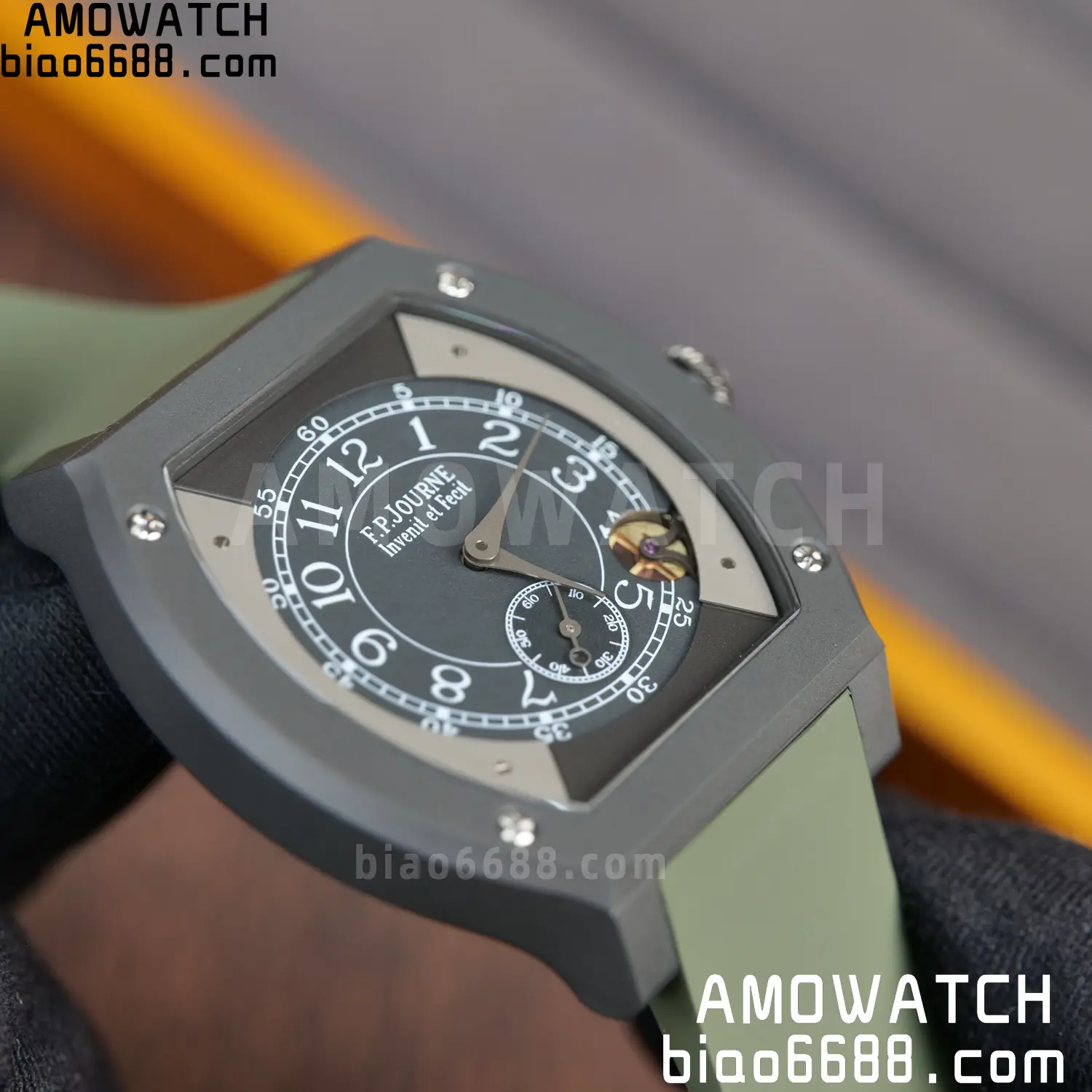 FPJ F.P.Journe Elegante PVD FJ Factory Best Edition Black Dial on Green Rubber Strap Quartz V2 99 b83638ea27dea5f AMO Watch
