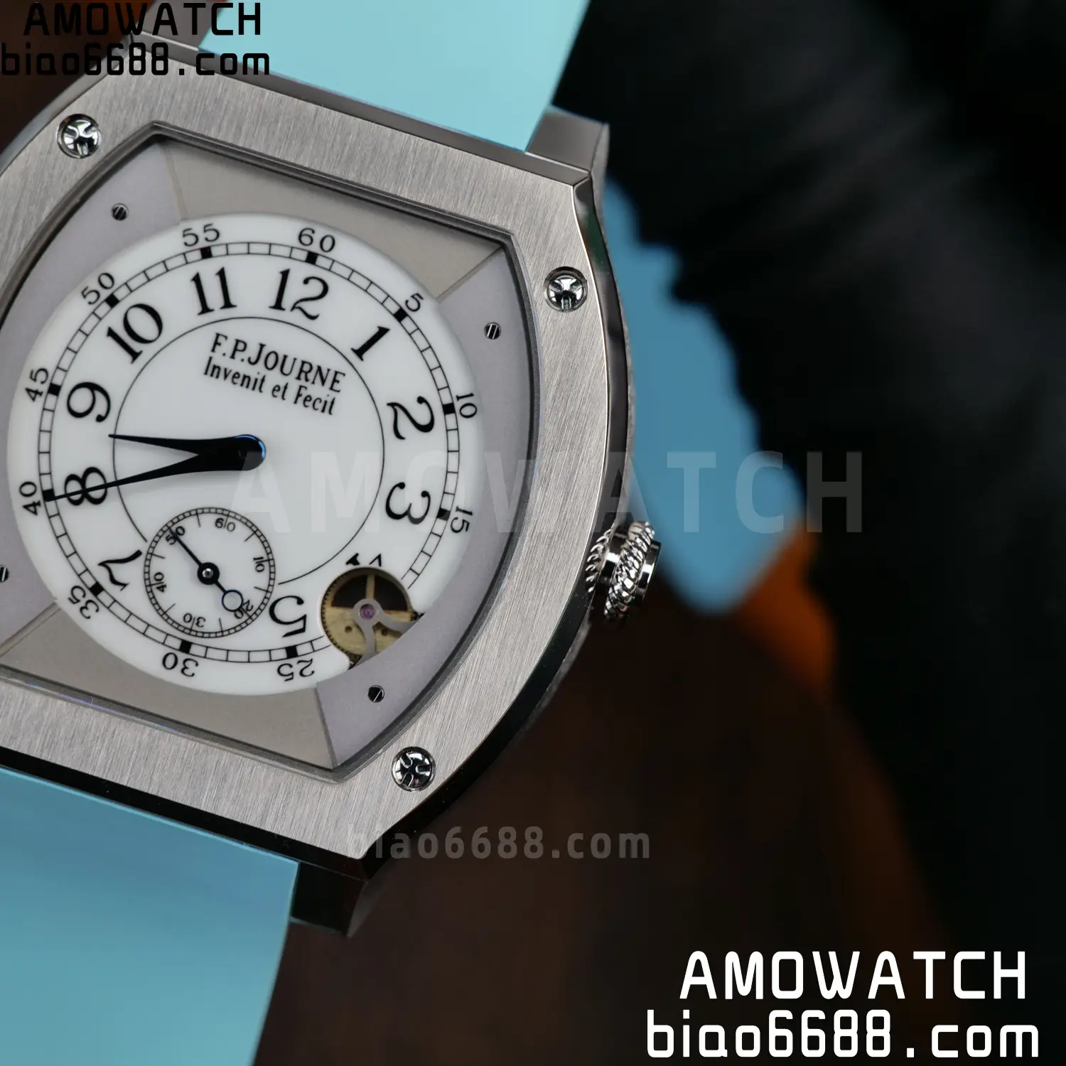 FPJ F.P.Journe Elegante FJ Factory Best Edition White Dial on Light Blue Rubber Strap Quartz V2 92 bba01110f293c3e AMO Watch