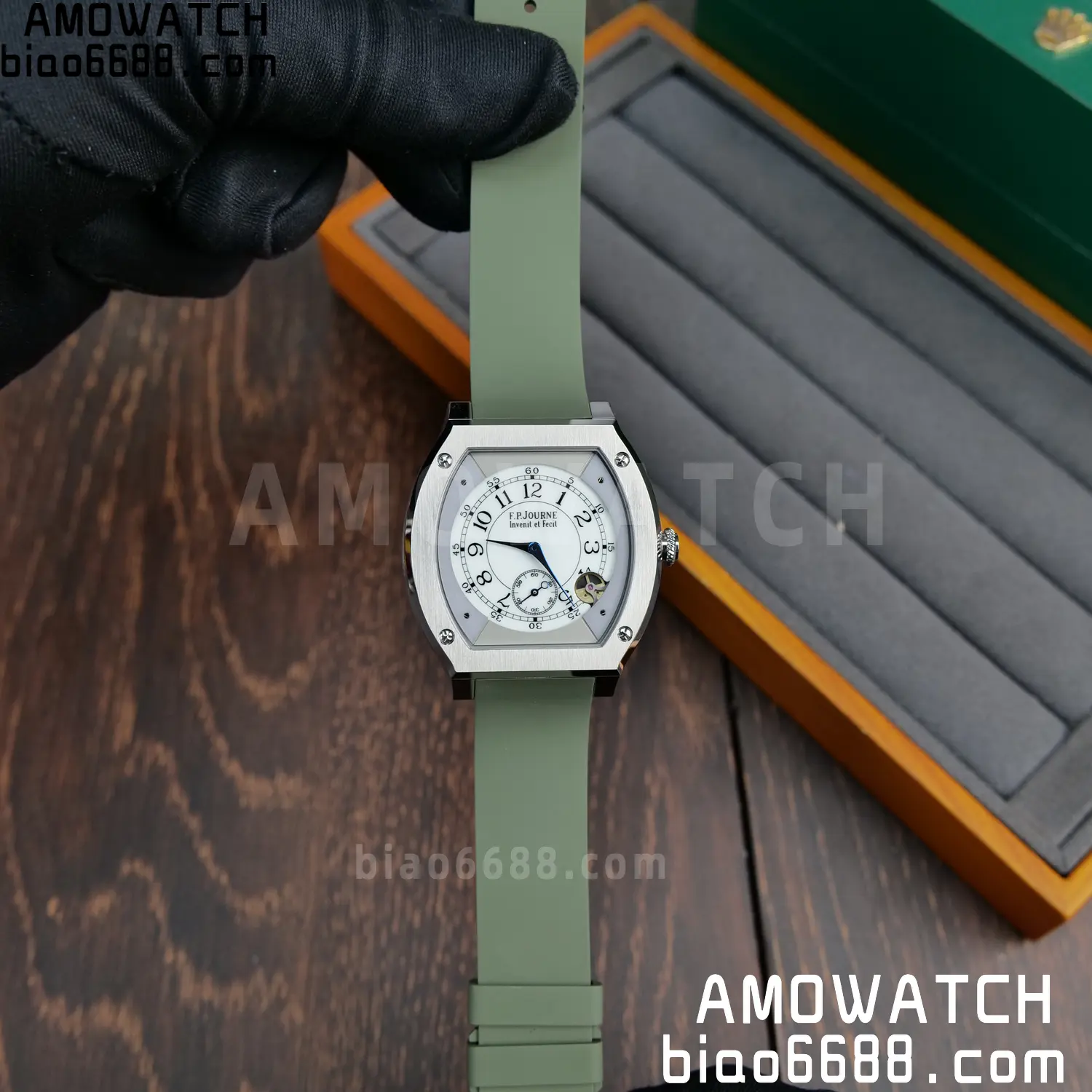 FPJ F.P.Journe Elegante FJ Factory Best Edition White Dial on Green Rubber Strap Quartz V2 80 bee268bf3b9b427 AMO Watch