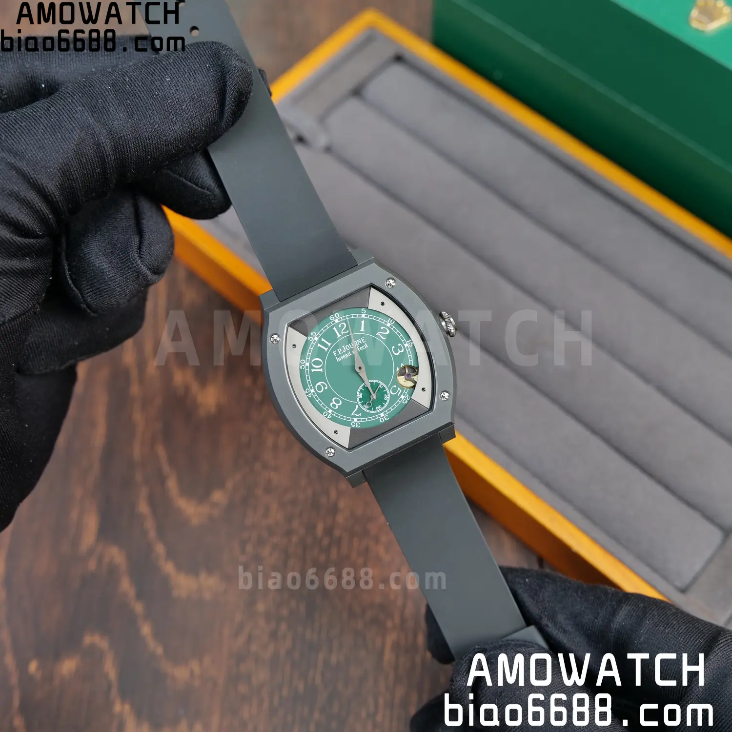 FPJ F.P.Journe Elegante PVD FJ Factory Best Edition Green Dial on Black Rubber Strap Quartz V2 70 bf0fef75f43d522 AMO Watch