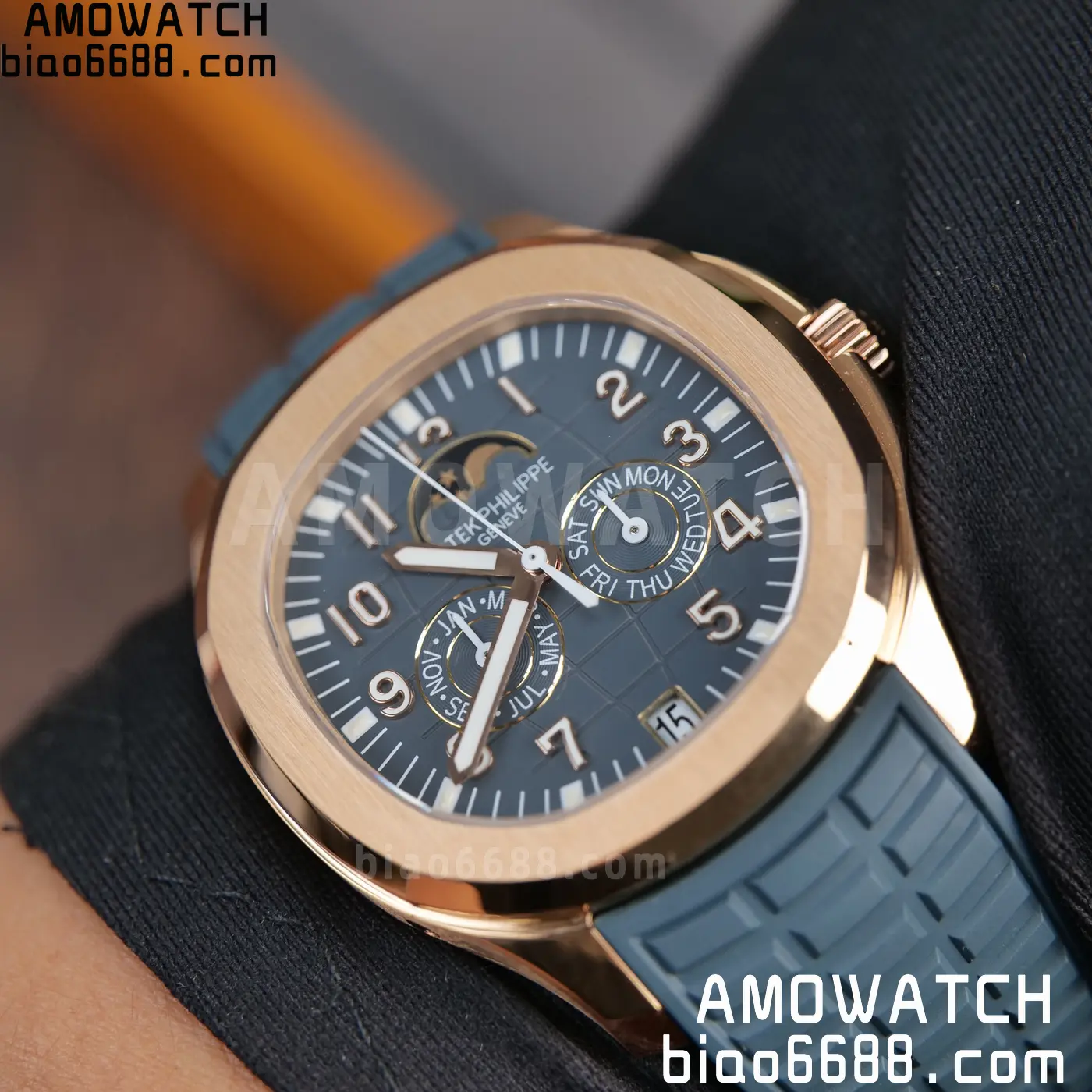 Patek Philippe Aquanaut 5261R RG APW Factory 1:1 Best Edition Dial on Blue Rubber Strap V2 112 c1cc3983329340d AMO Watch