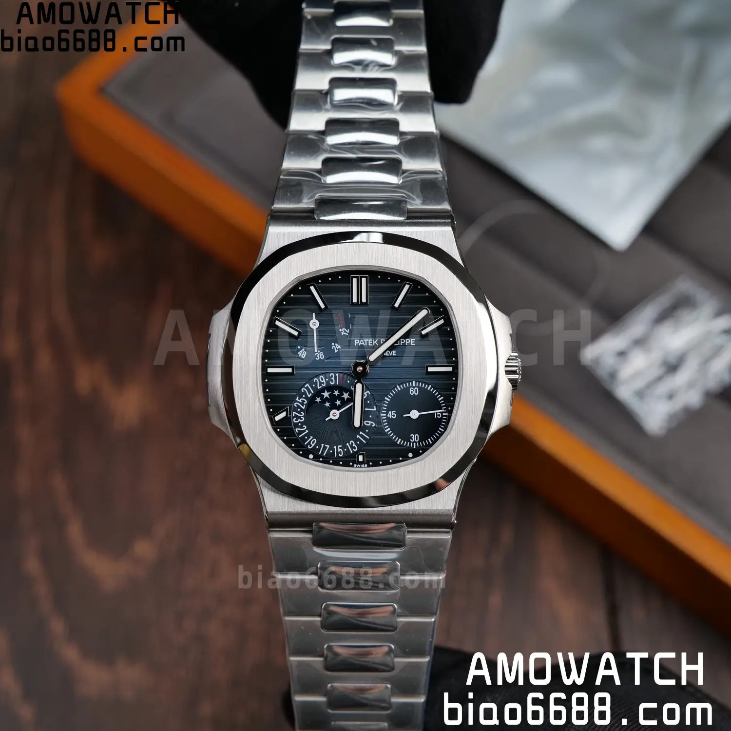 Custom Made Patek Philippe Nautilus 5712 SS UMI 120 c1e48ace4d49199 AMO Watch
