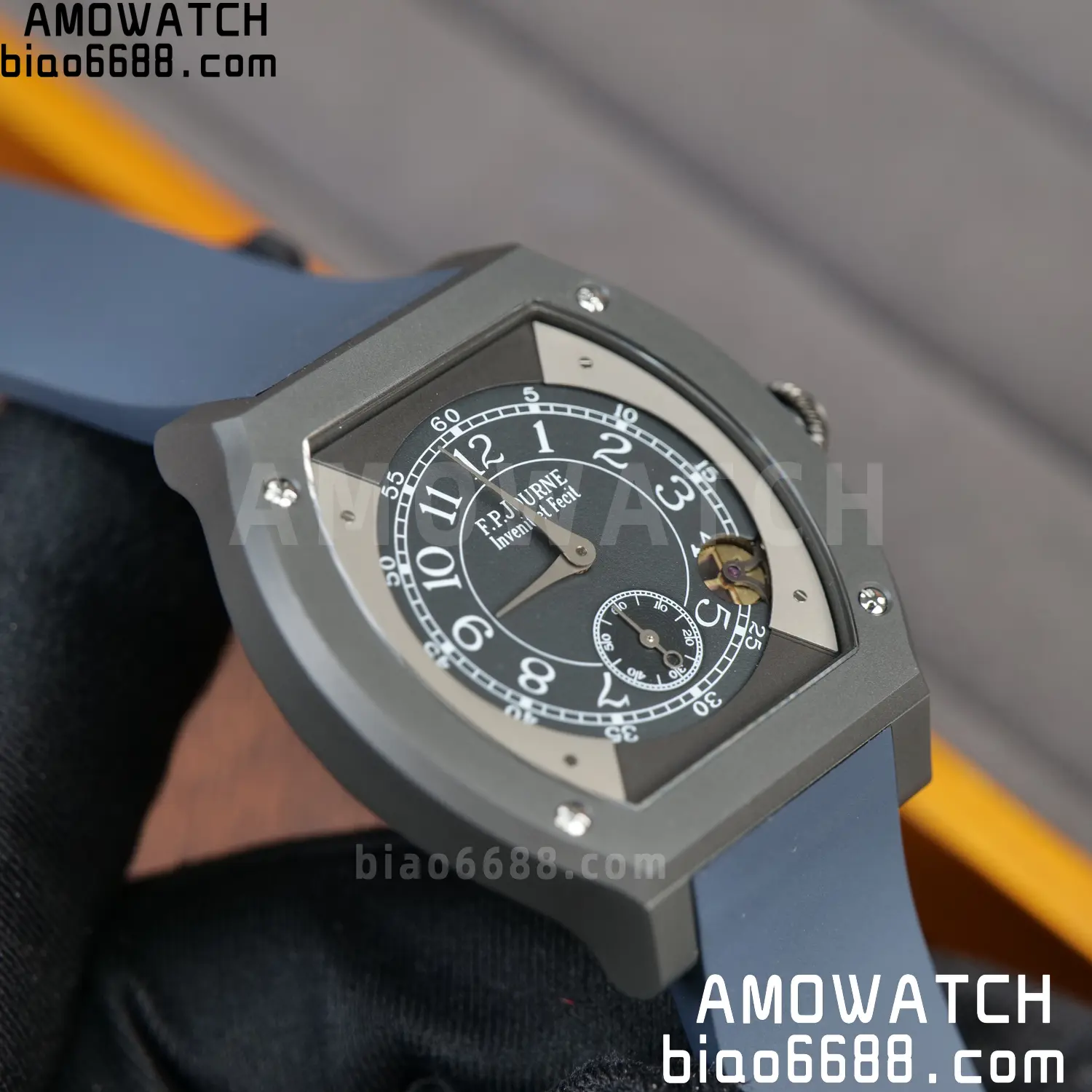 FPJ F.P.Journe Elegante PVD FJ Factory Best Edition Black Dial on Blue Rubber Strap Quartz V2 115 c252a35ef61415a AMO Watch