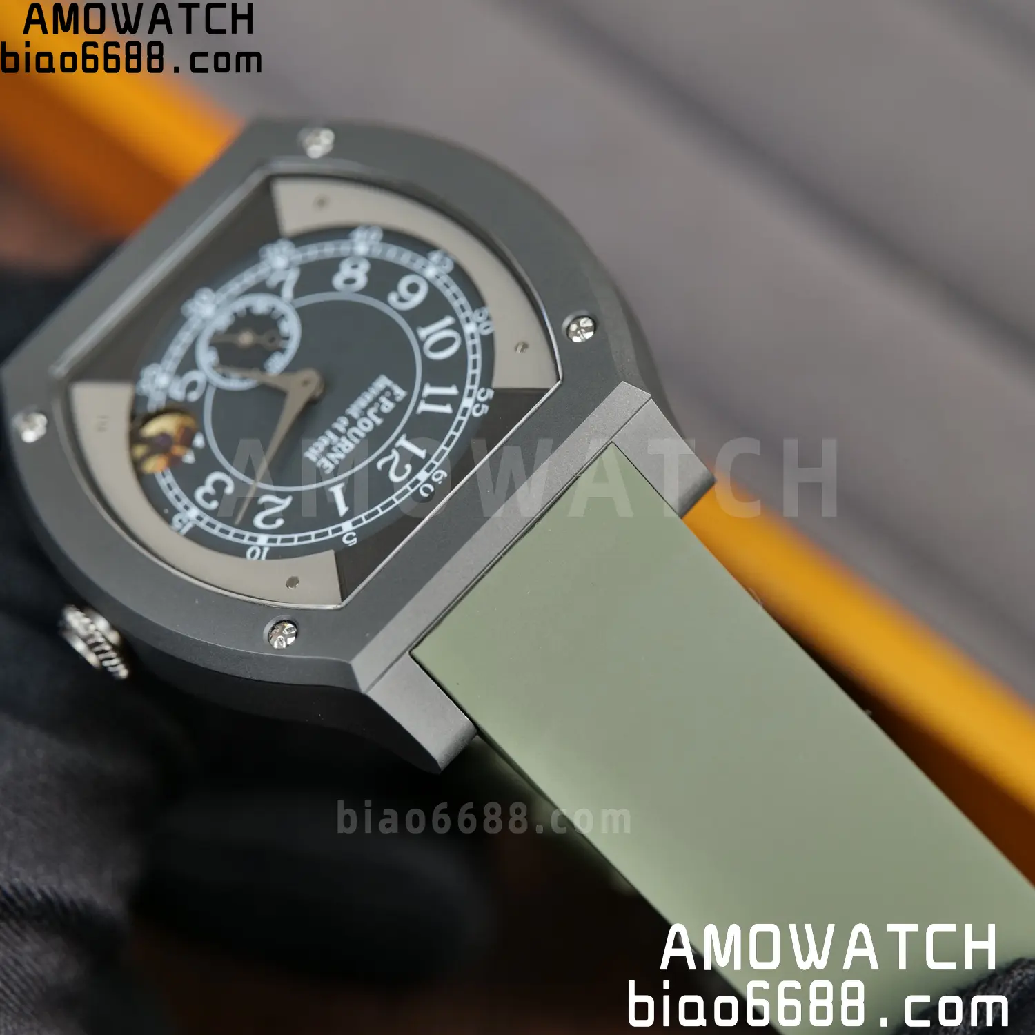 FPJ F.P.Journe Elegante PVD FJ Factory Best Edition Black Dial on Green Rubber Strap Quartz V2 90 c4b77d227259d95 AMO Watch