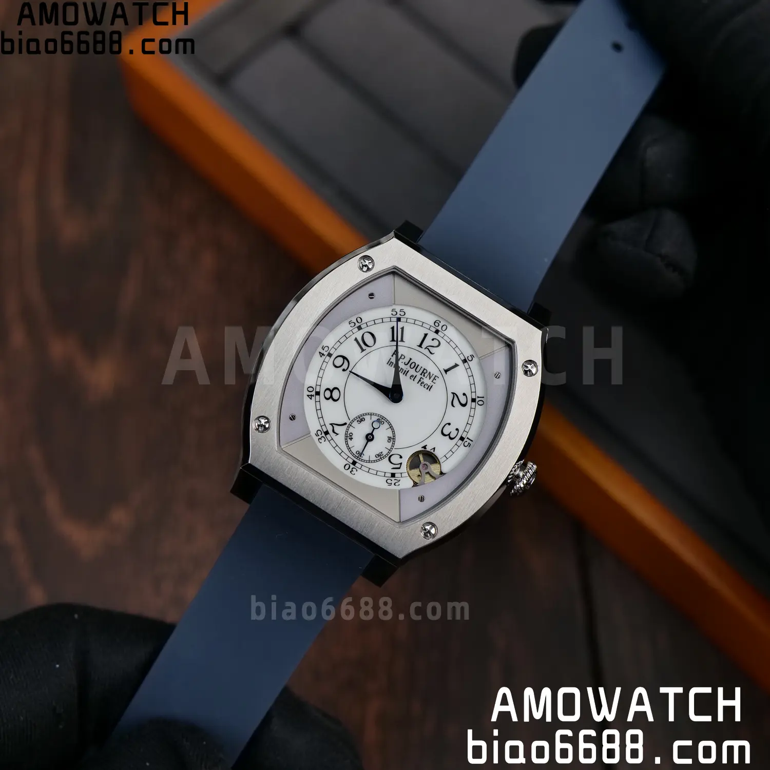 FPJ F.P.Journe Elegante FJ Factory Best Edition White Dial on Blue Rubber Strap Quartz V2 84 c5c110cebae6590 AMO Watch
