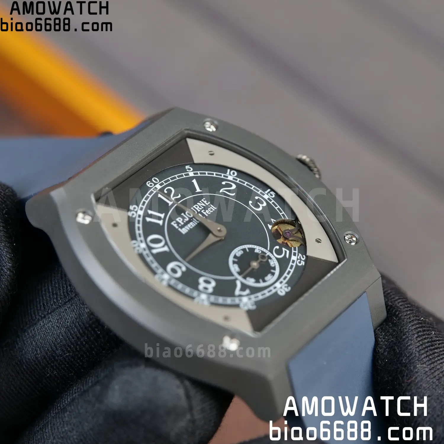 FPJ F.P.Journe Elegante PVD FJ Factory Best Edition Black Dial on Blue Rubber Strap Quartz V2 122 c5f9eeb4503f15c AMO Watch