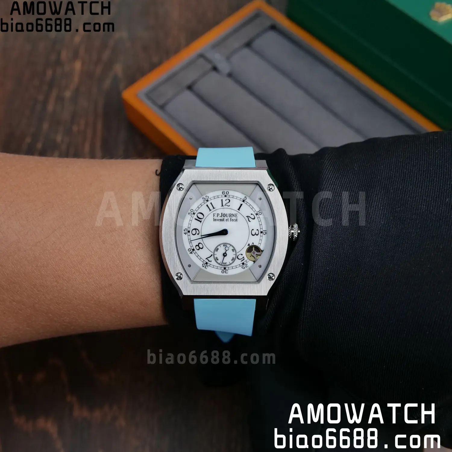 FPJ F.P.Journe Elegante FJ Factory Best Edition White Dial on Light Blue Rubber Strap Quartz V2 77 c809da04559bf8d AMO Watch