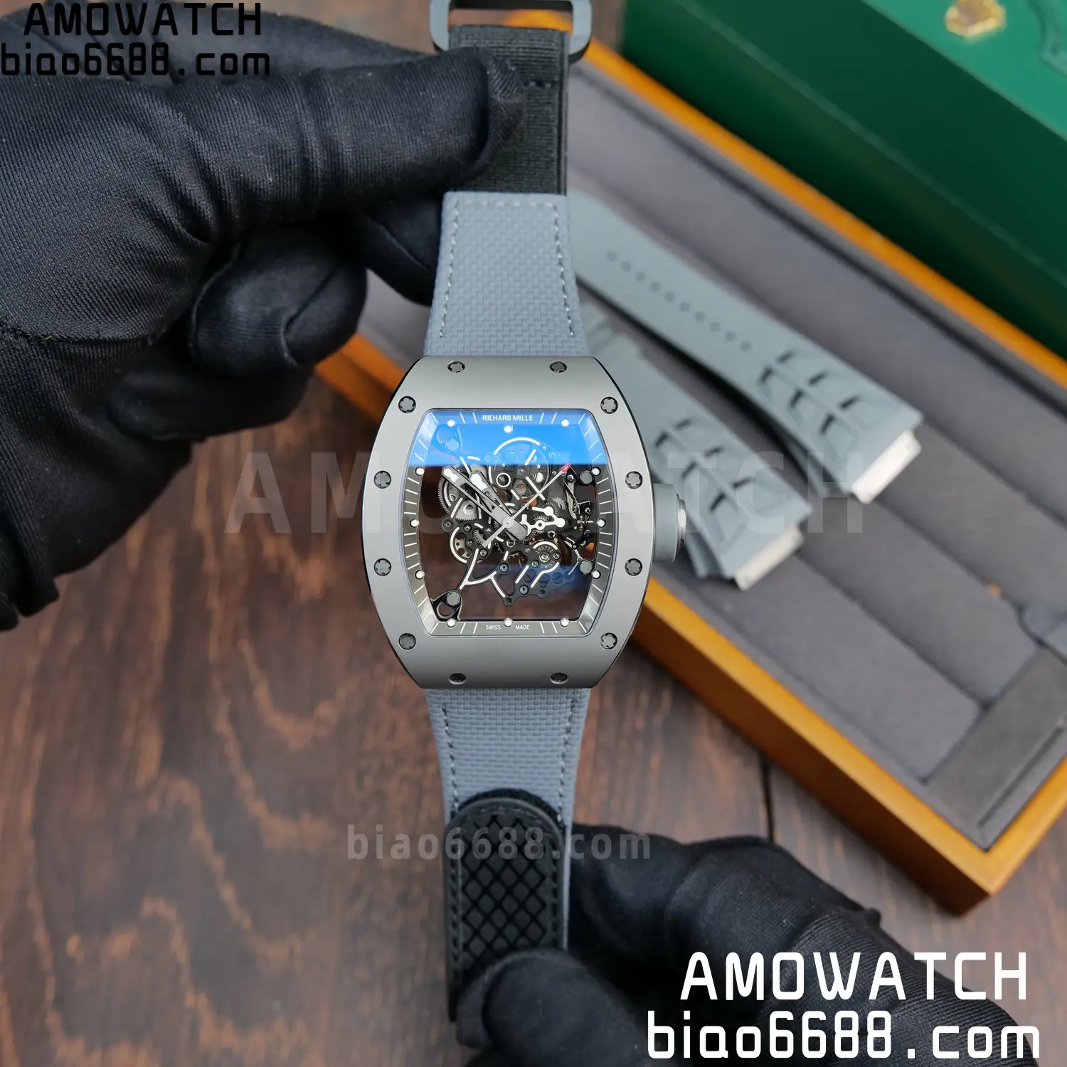 RICHARD MILLE RM055 Gray Ceramic UMI 1:1 Best Edition on Nylon Strap RMUL2 Free Sprung 39 cc18403bd2d1965 AMO Watch