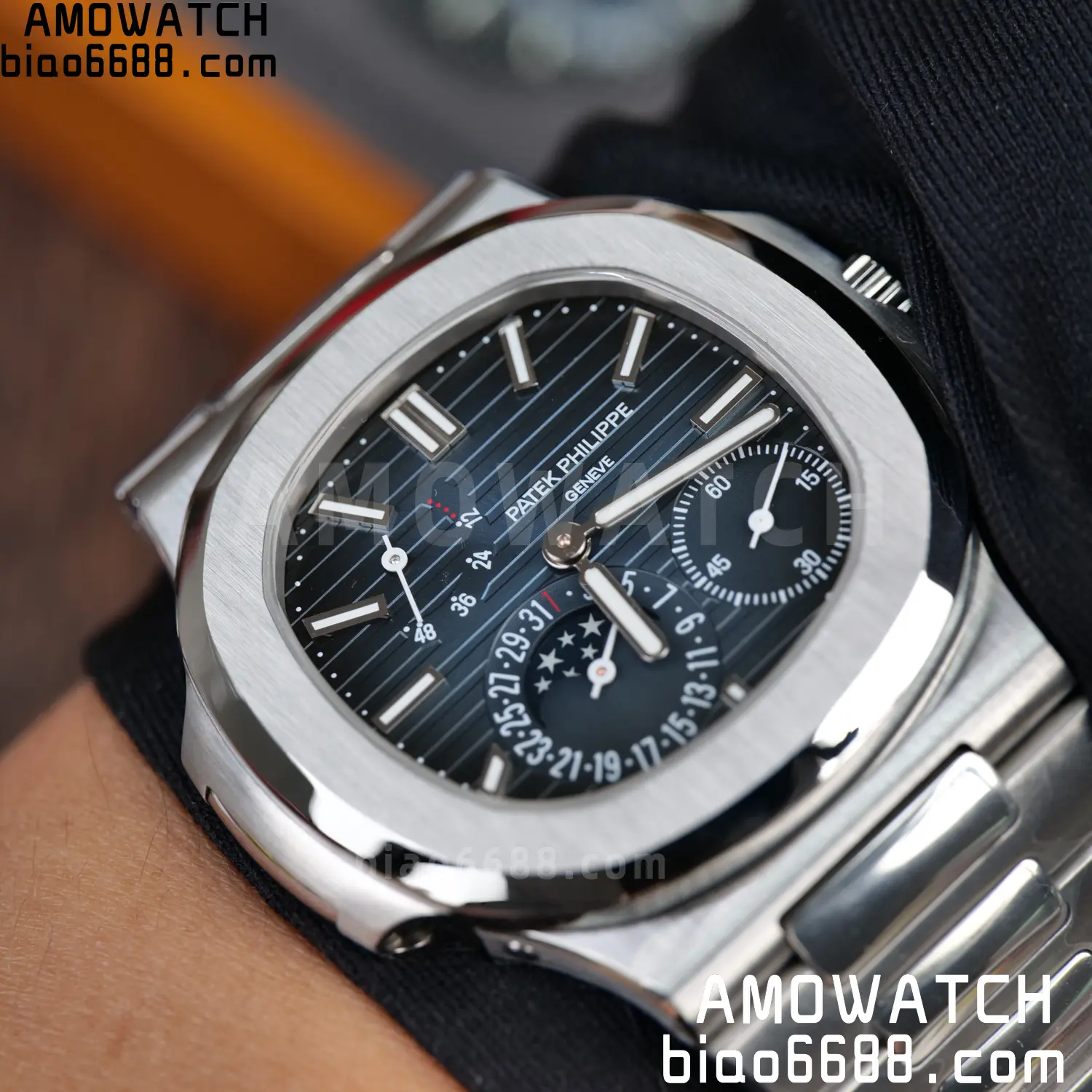 Custom Made Patek Philippe Nautilus 5712 SS UMI 152 cc44e2a84e791d3 AMO Watch