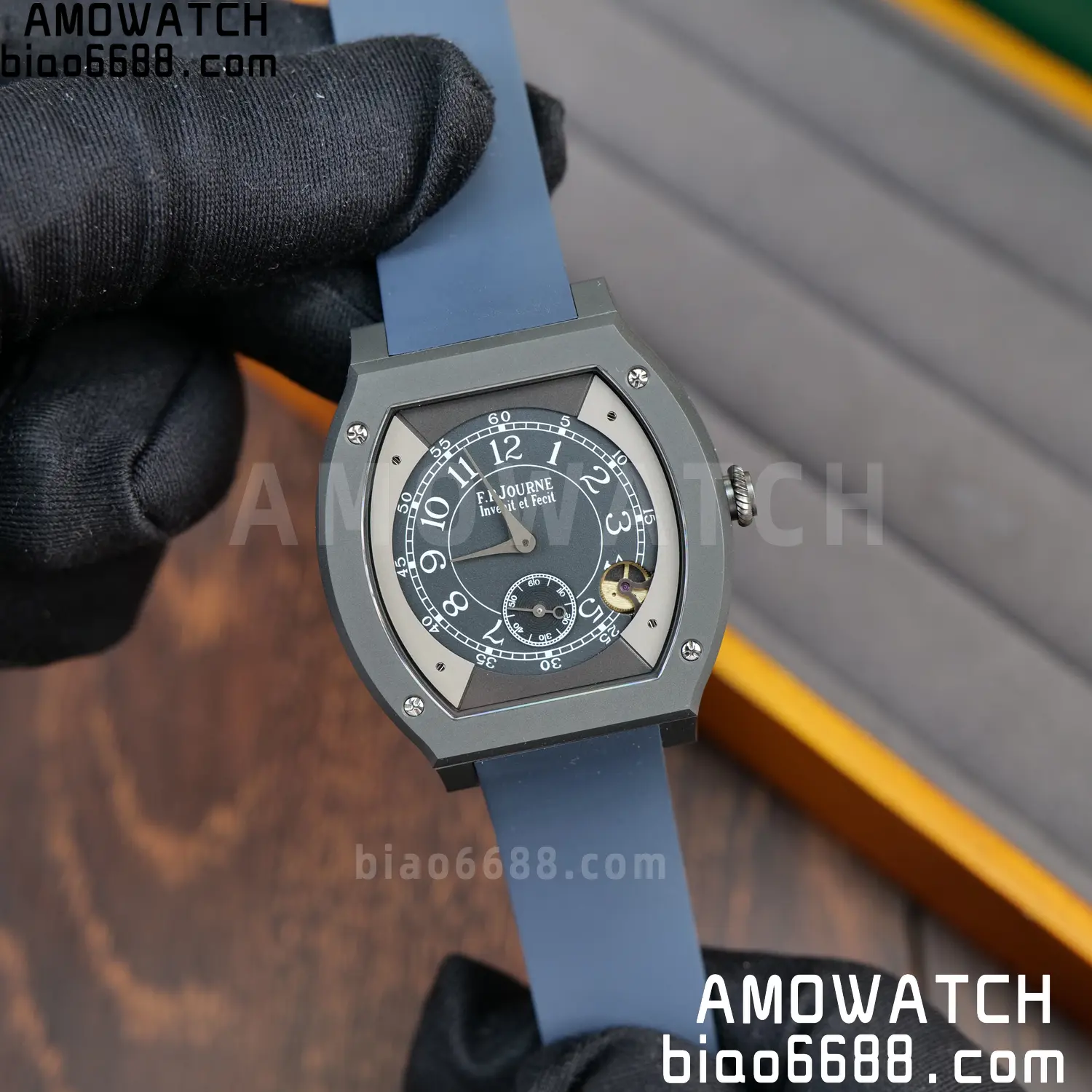 FPJ F.P.Journe Elegante PVD FJ Factory Best Edition Black Dial on Blue Rubber Strap Quartz V2 101 cd46a2bbec589b6 AMO Watch