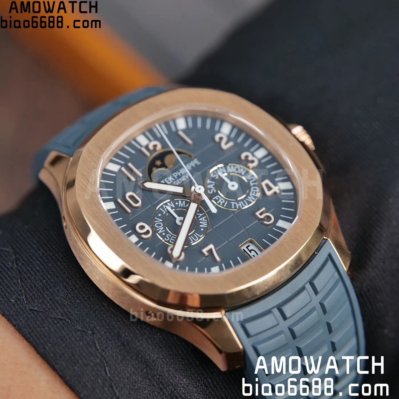 Patek Philippe Aquanaut 5261R RG APW Factory 1:1 Best Edition Dial on Blue Rubber Strap V2 113 cf823656d145459 AMO Watch